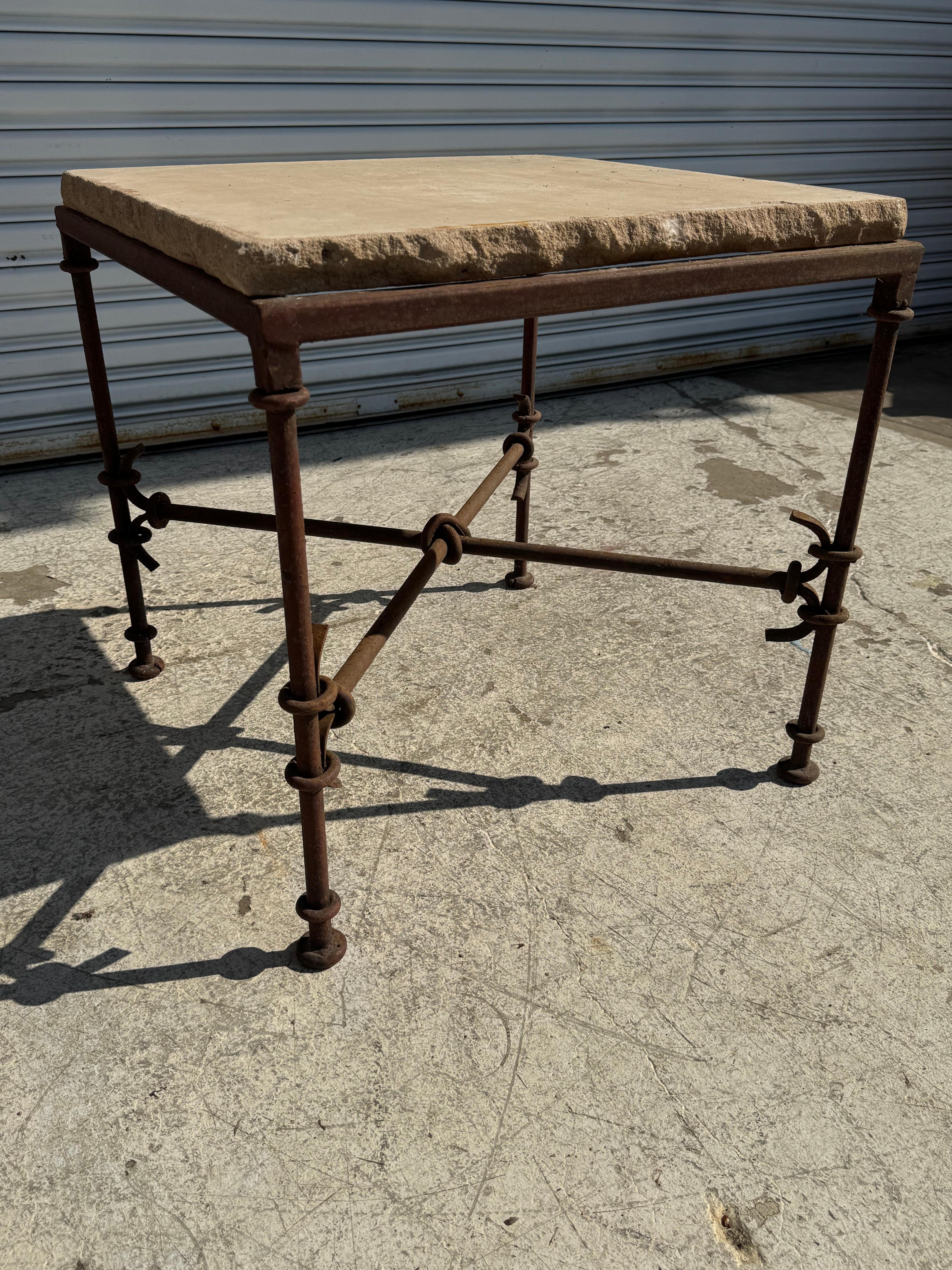 American Wrought Iron Side Table with Stone Slab Top For Sale