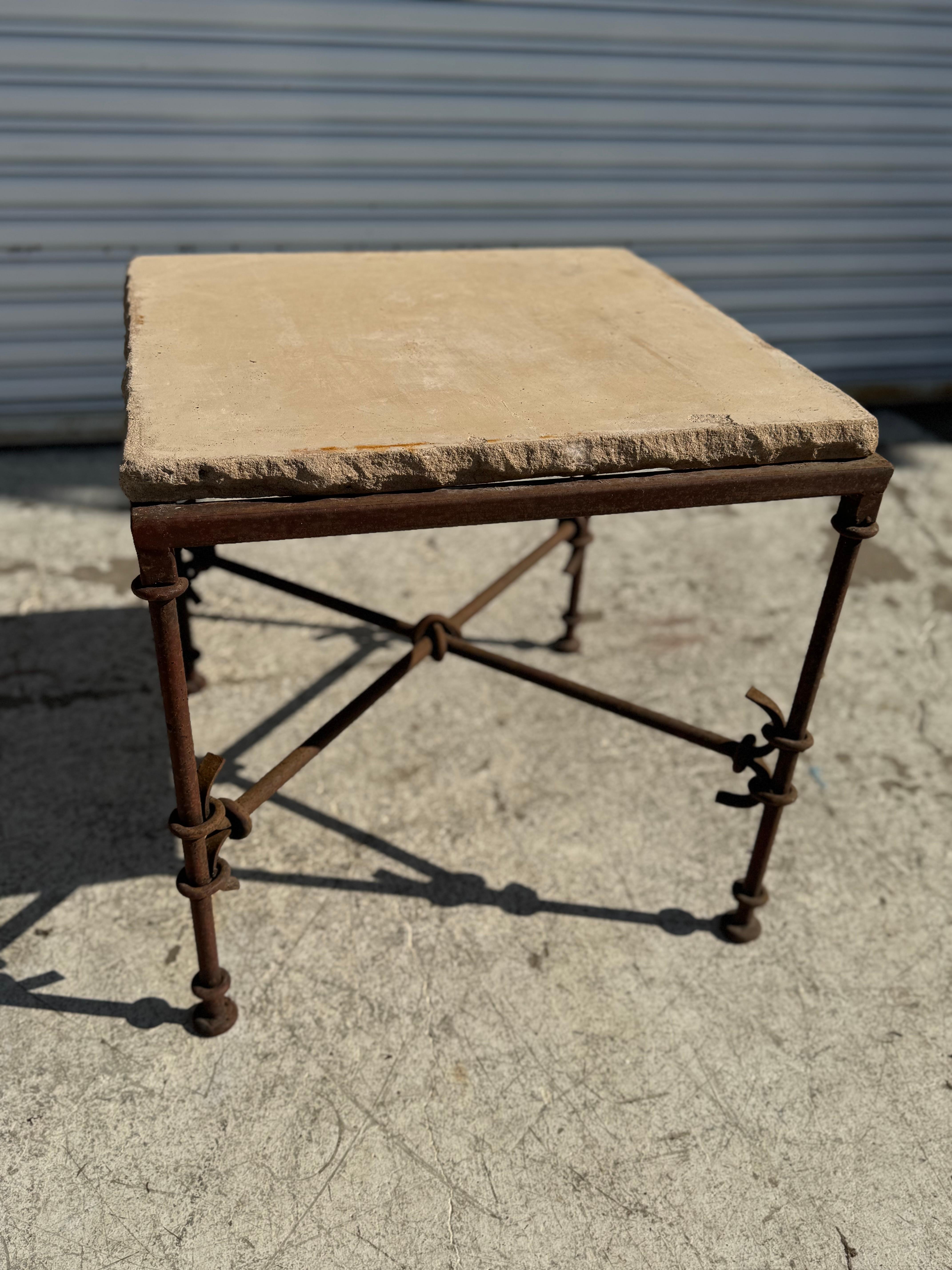 Wrought Iron Side Table with Stone Slab Top In Good Condition For Sale In Pasadena, TX