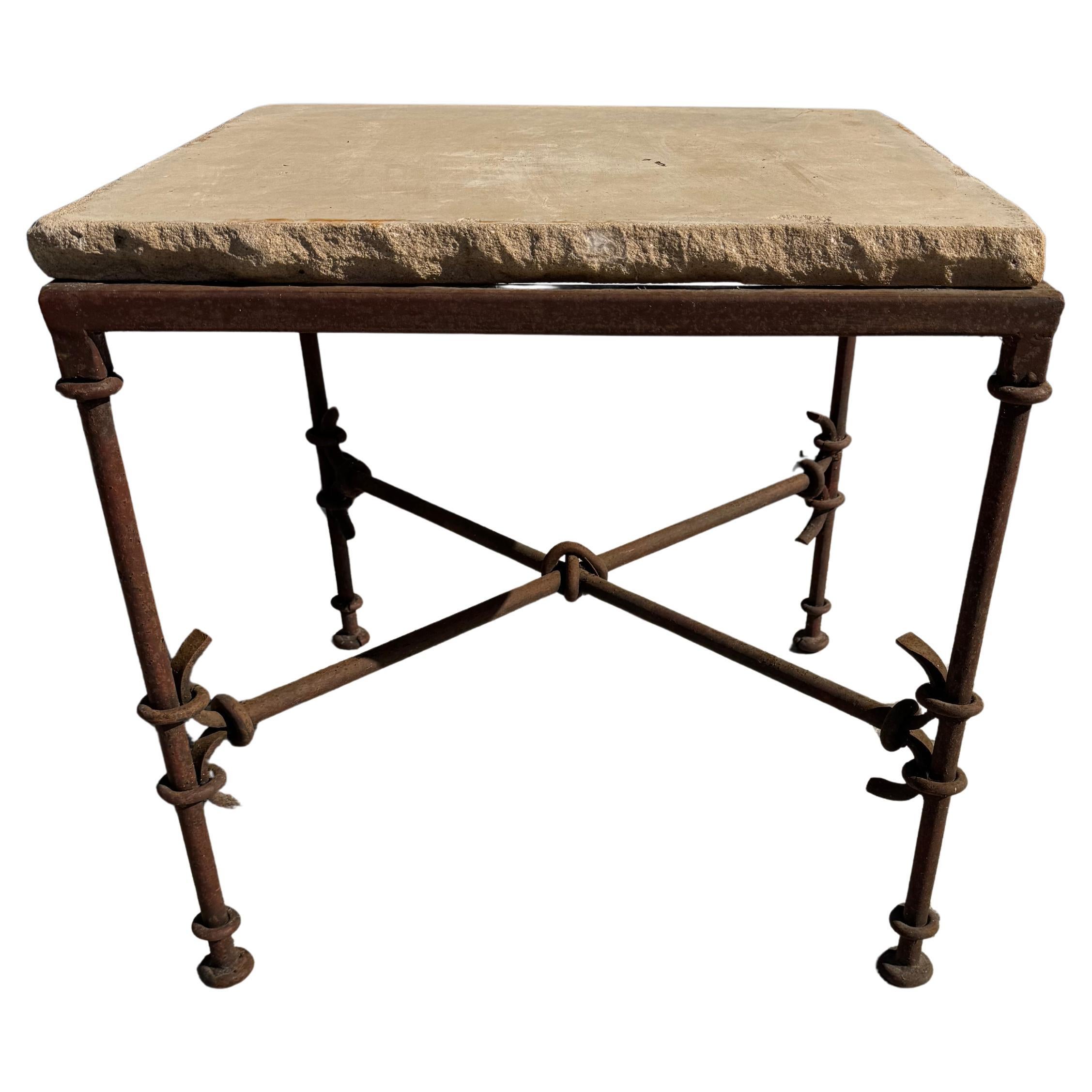 Wrought Iron Side Table with Stone Slab Top