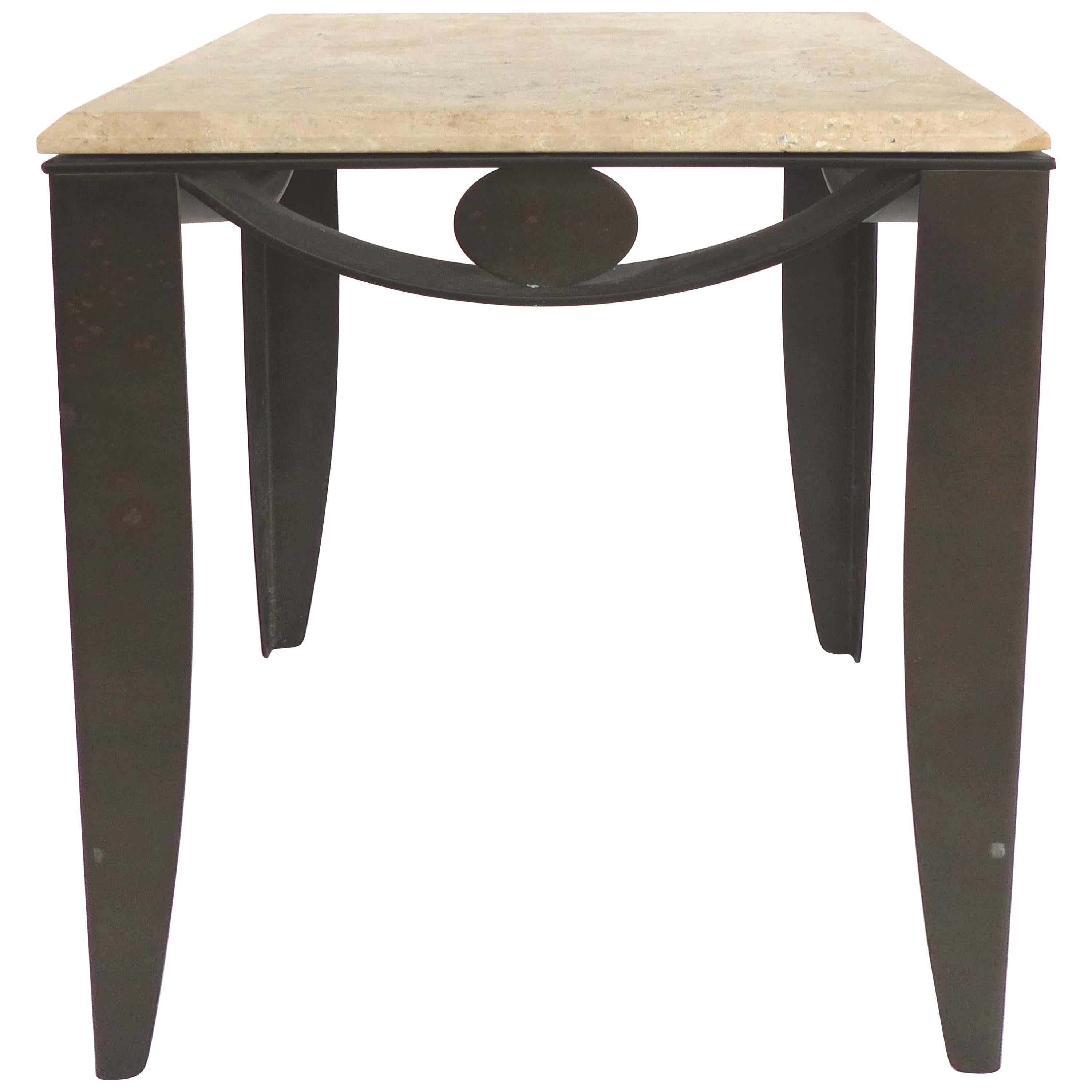 Black Stone-Wrought Iron Side Table