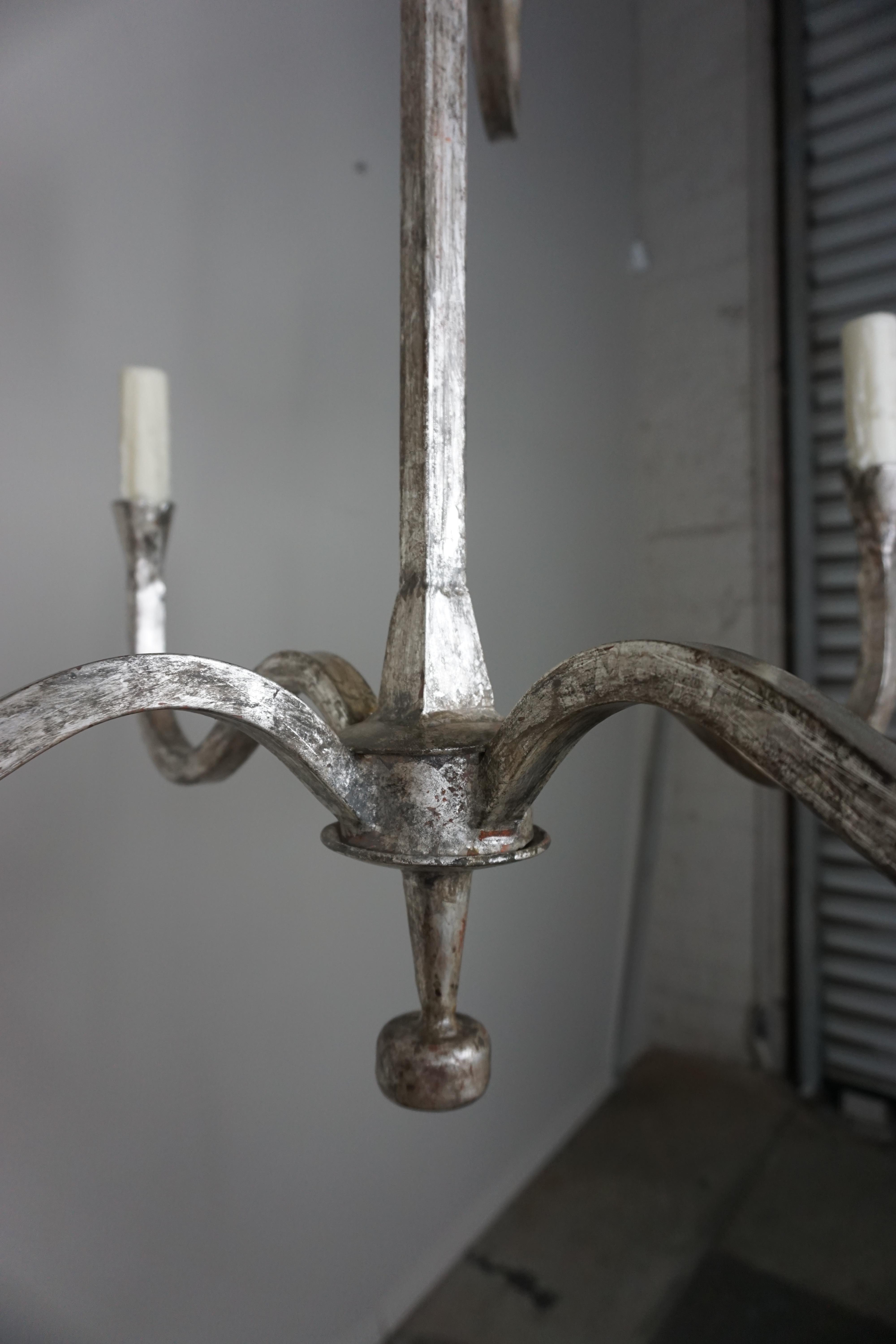 Mid-Century Modern Wrought Iron Silver Gilt Chandeliers by Melissa Levinson For Sale