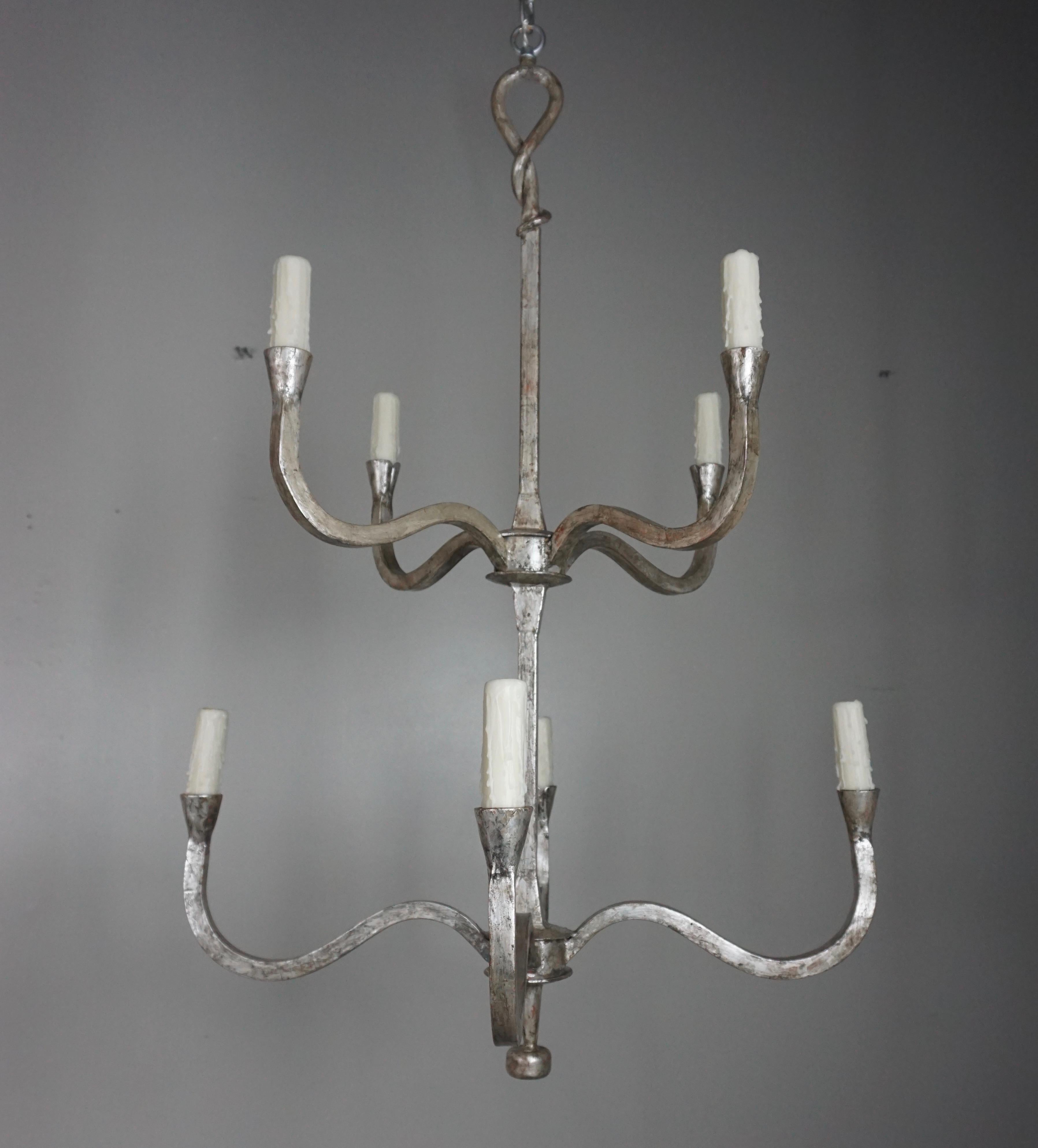 Wrought Iron Silver Gilt Chandeliers by Melissa Levinson In Excellent Condition For Sale In Los Angeles, CA