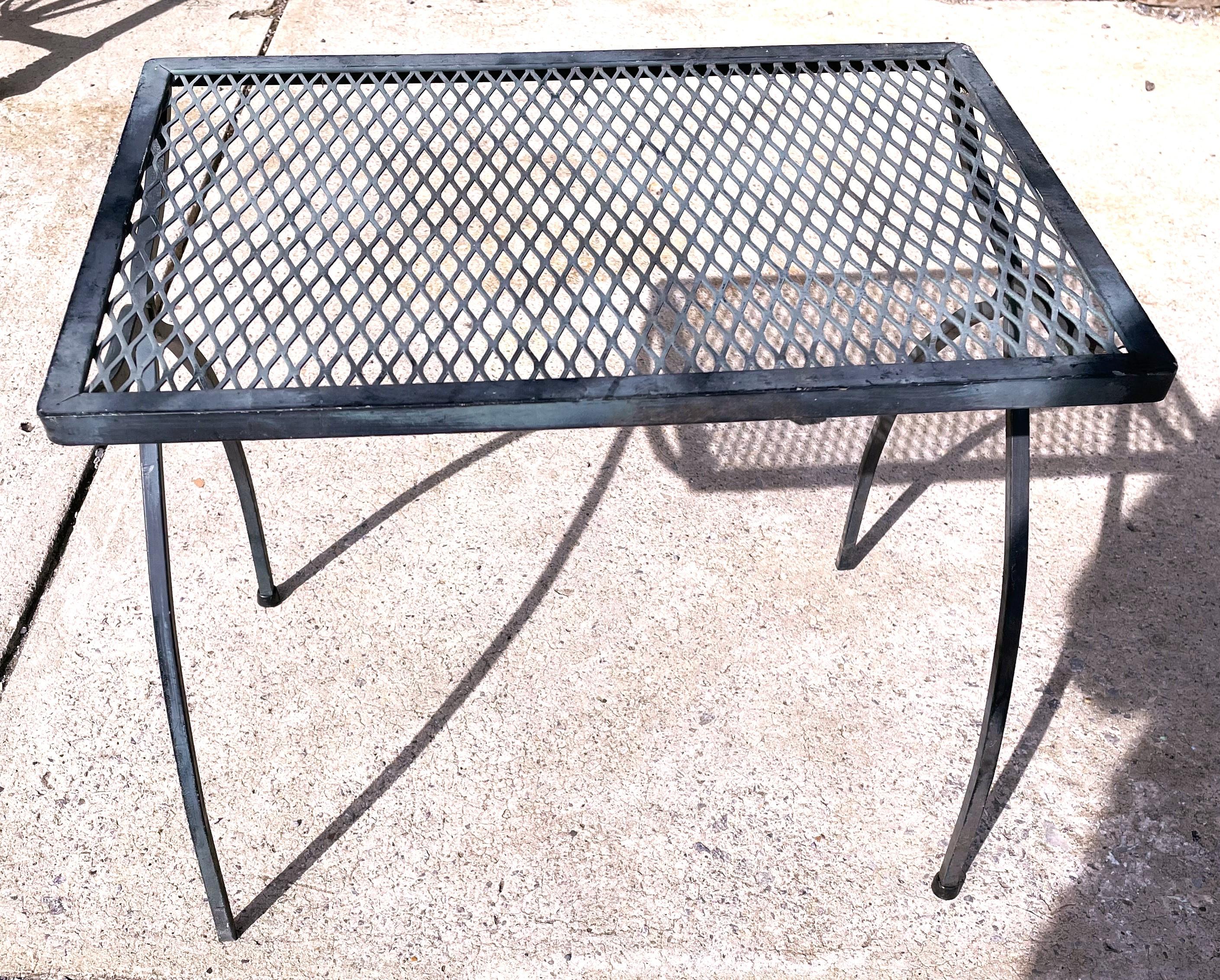 Mid-Century Modern Wrought Iron Single Table from a Nesting Set Salterini Style Mesh Top For Sale