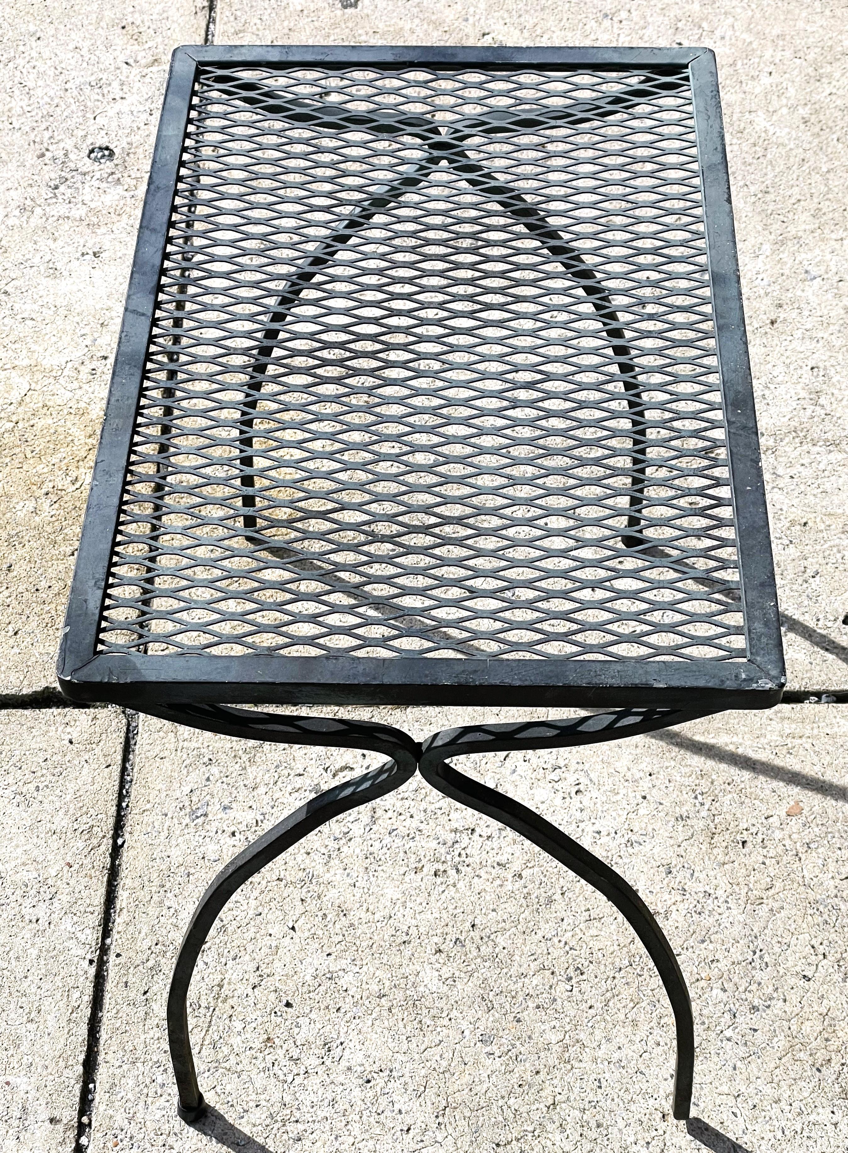 American Wrought Iron Single Table from a Nesting Set Salterini Style Mesh Top For Sale