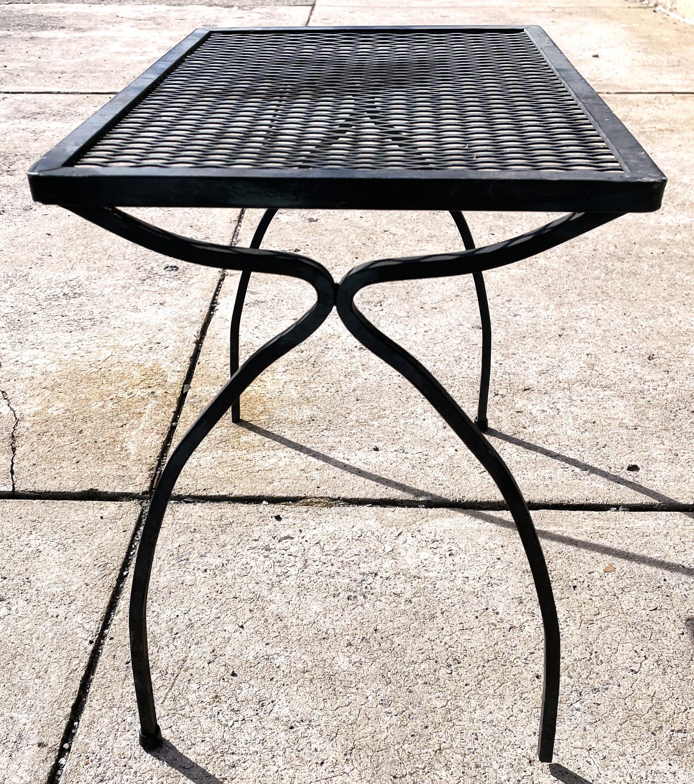 Painted Wrought Iron Single Table from a Nesting Set Salterini Style Mesh Top For Sale
