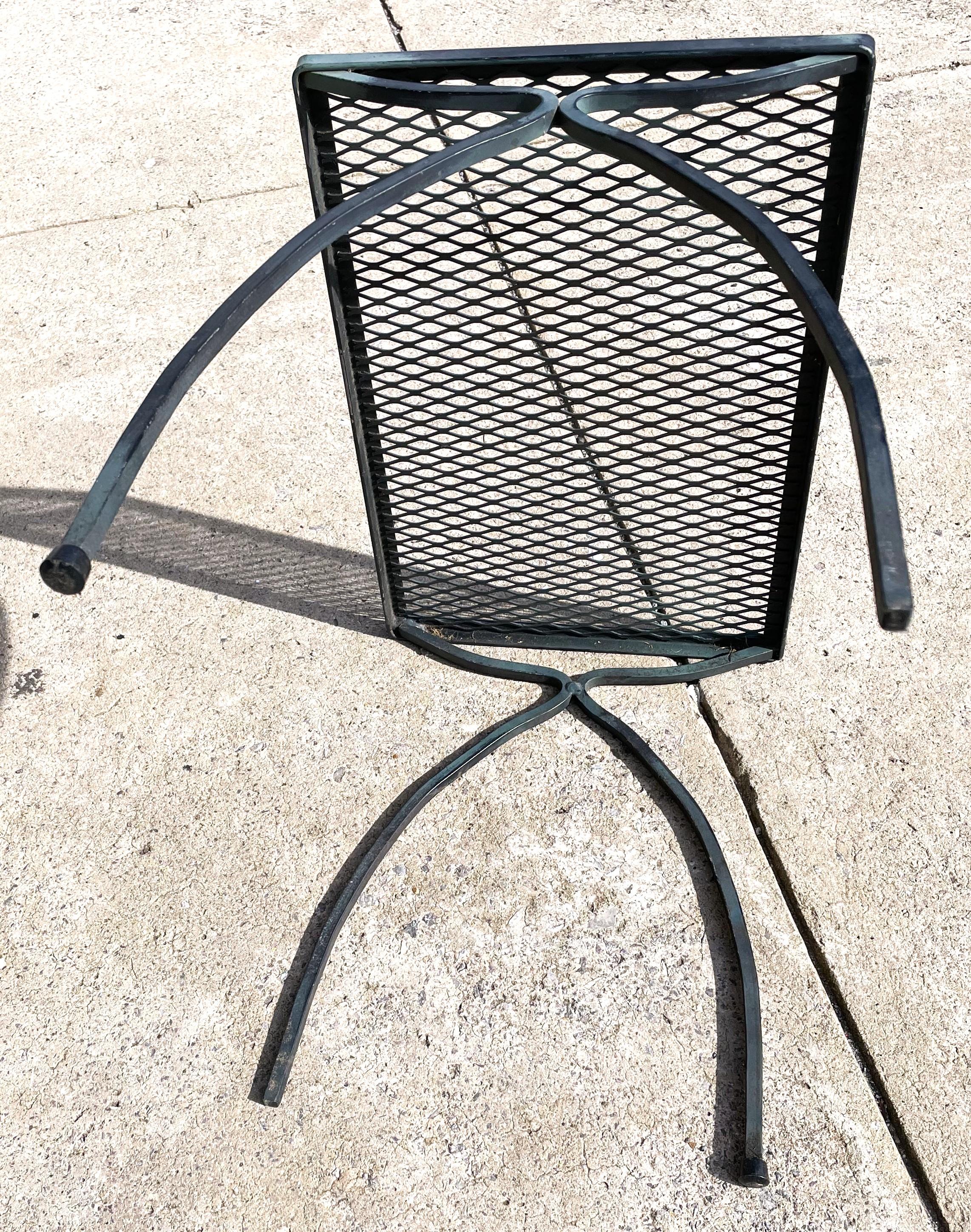 20th Century Wrought Iron Single Table from a Nesting Set Salterini Style Mesh Top For Sale