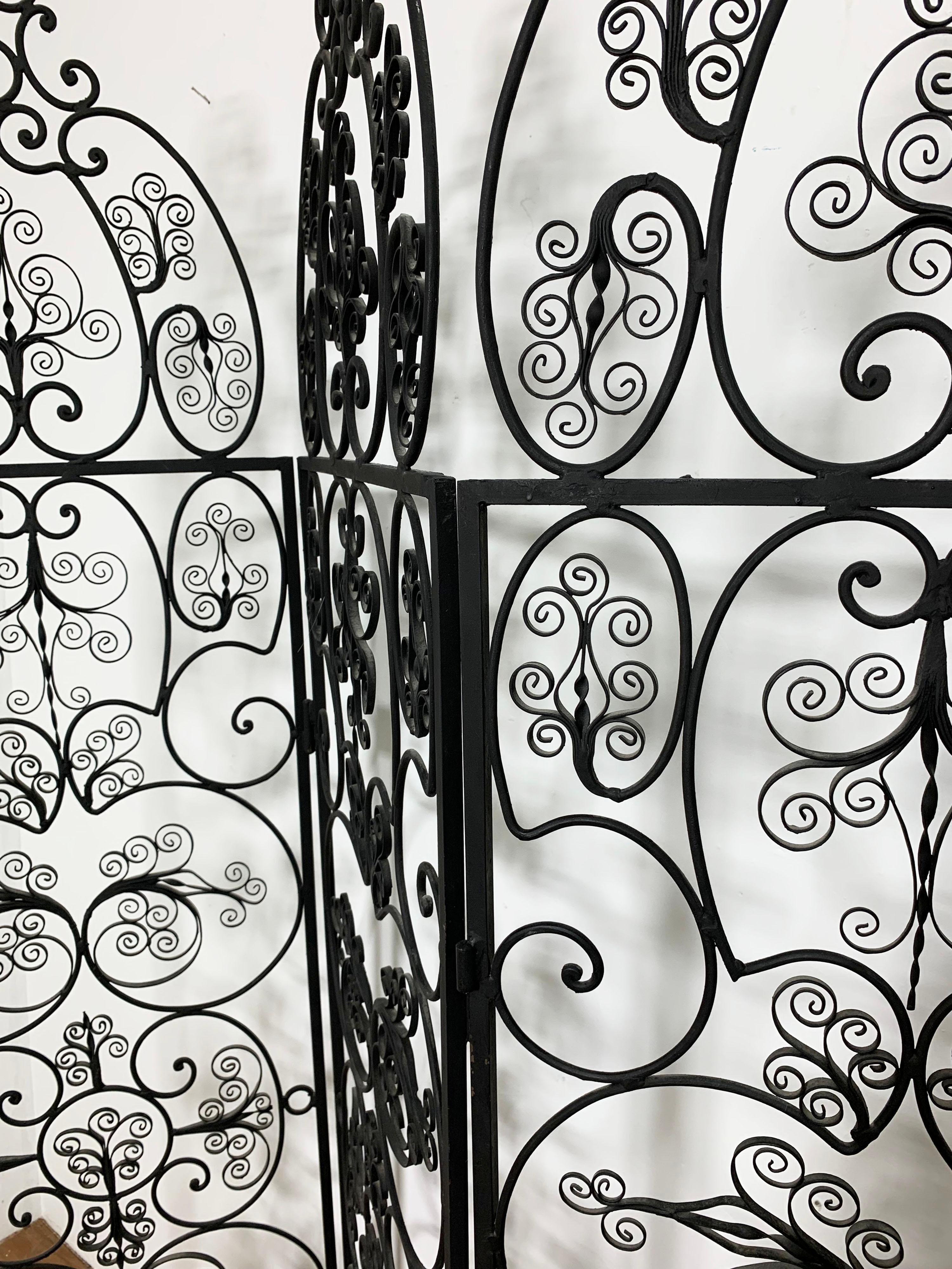 Wrought Iron Six Panel Moorish Room Divider Screen, Circa 1950s 2