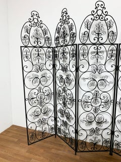 Wrought Iron Six Panel Moorish Room Divider Screen, Circa 1950s
