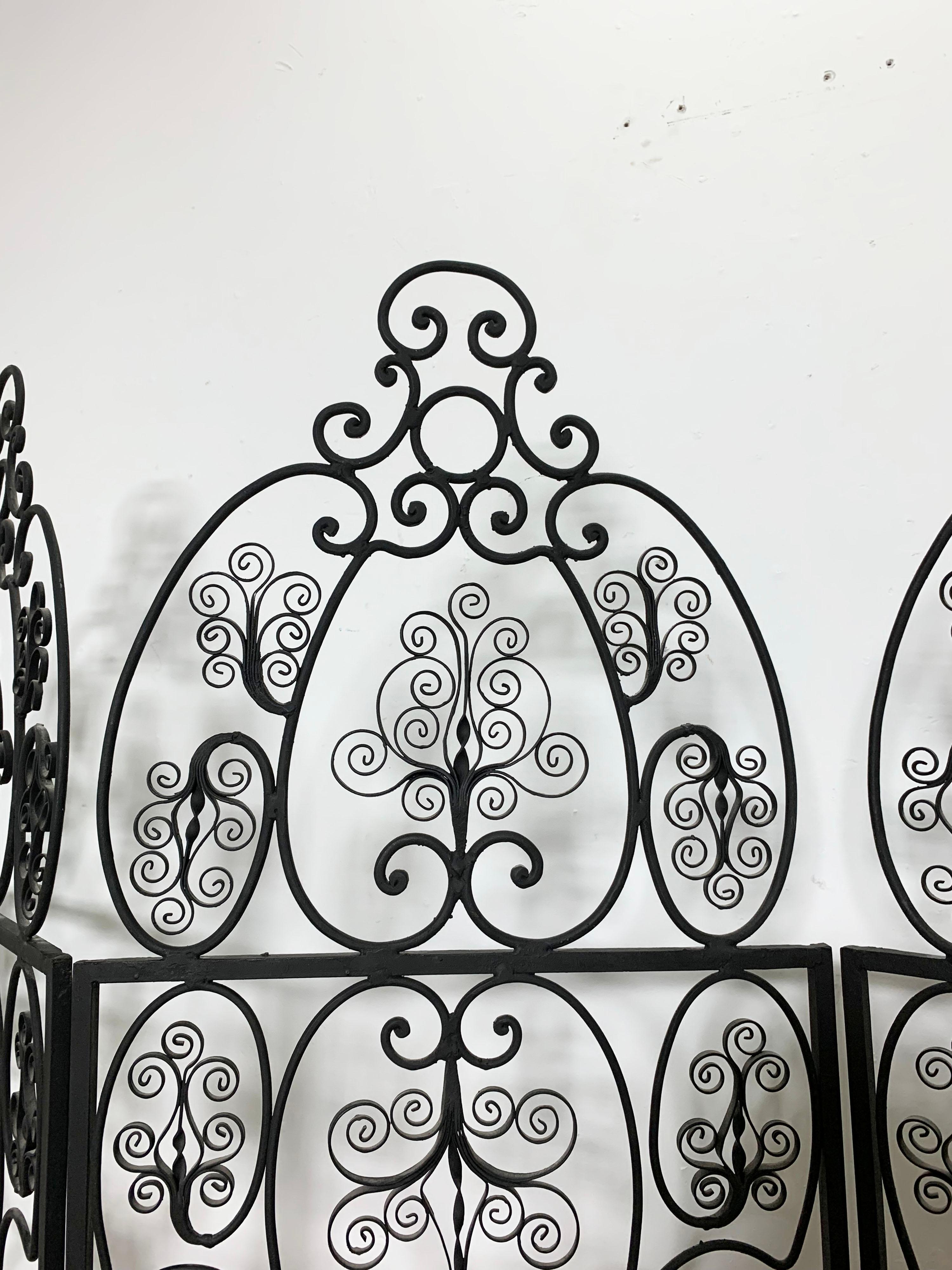 Mid-Century Modern Wrought Iron Six Panel Moorish Room Divider Screen, Circa 1950s