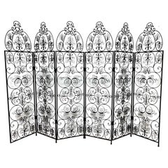 Wrought Iron Six Panel Moorish Room Divider Screen, Circa 1950s