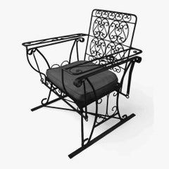 Wrought Iron Slider Rocking Chair & Settee Patio Outdoor Set w/ Scrolling Arms