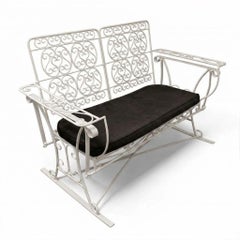 White Scrolling Wrought Iron Glider Rocking Settee & Chair Patio Outdoor Set