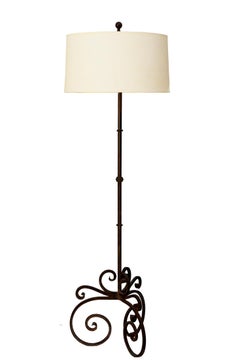 Wrought Iron Spanish Revival Style Floor Lamp/ Custom Linen Drum Shade