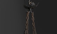 Wrought Iron & Stained Glass Chandelier, France circa 1900