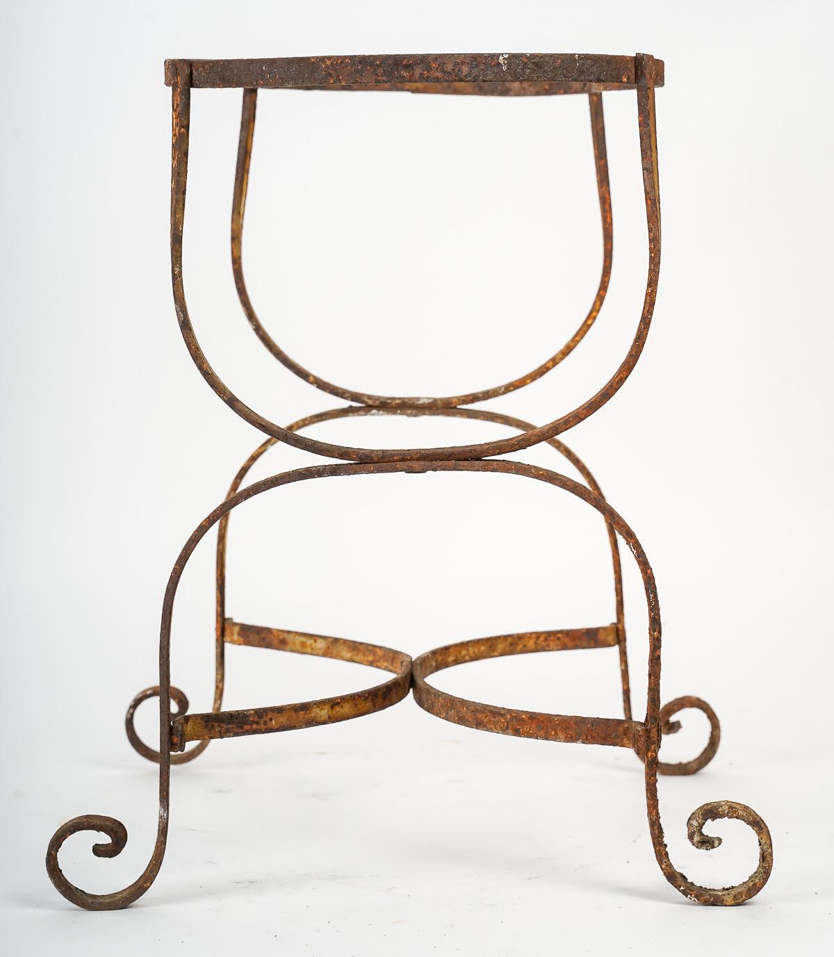 Wrought iron stand for earthenware chamber pot.

Wrought-iron chamber pot stand from the 19th century.
h: 43cm, w: 38cm, d: 25cm