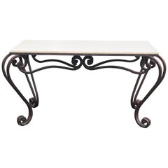 Vintage Wrought Iron and Stone Console Table