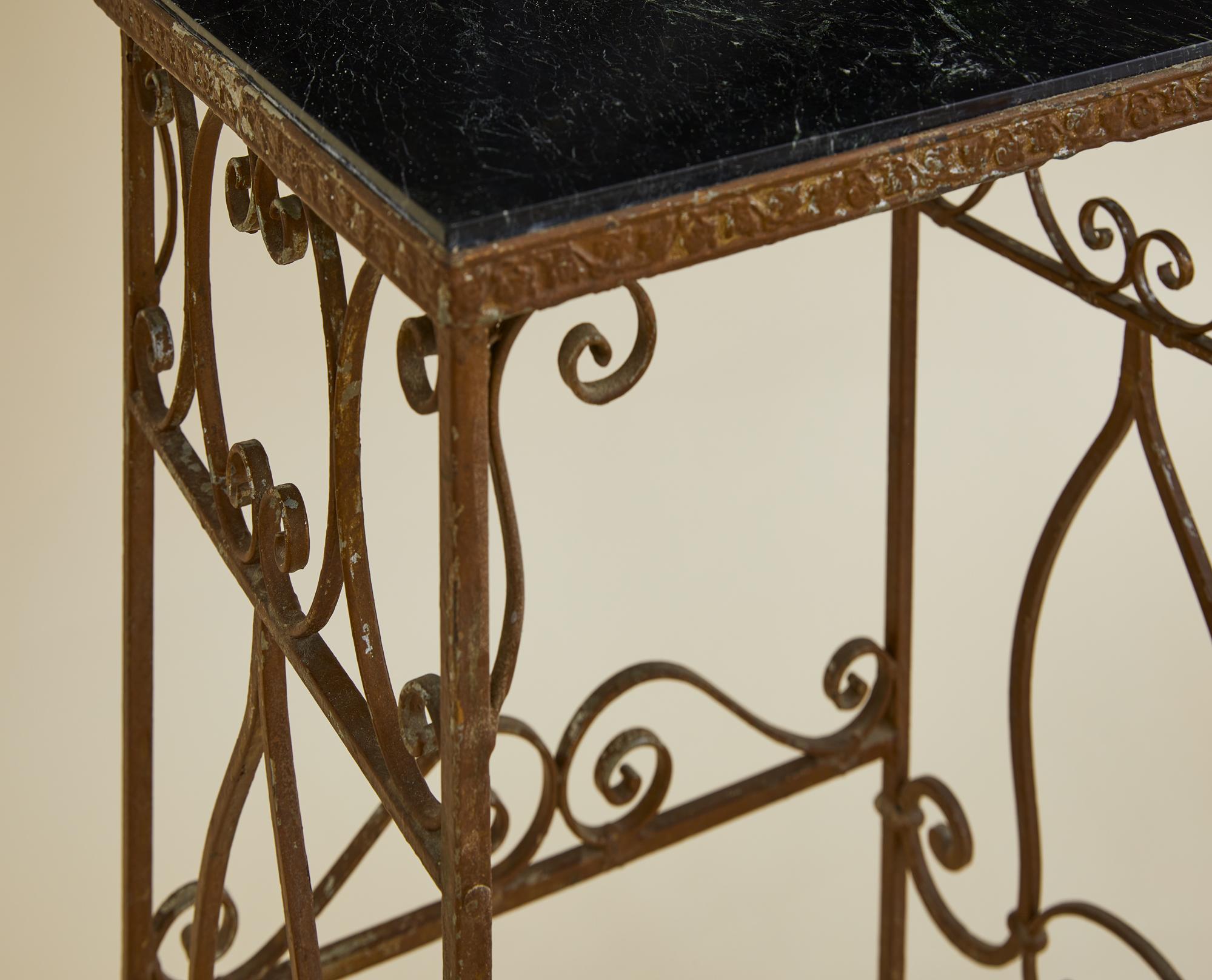 Modern Decorative Wrought Iron Stone Top Table C 1930 For Sale