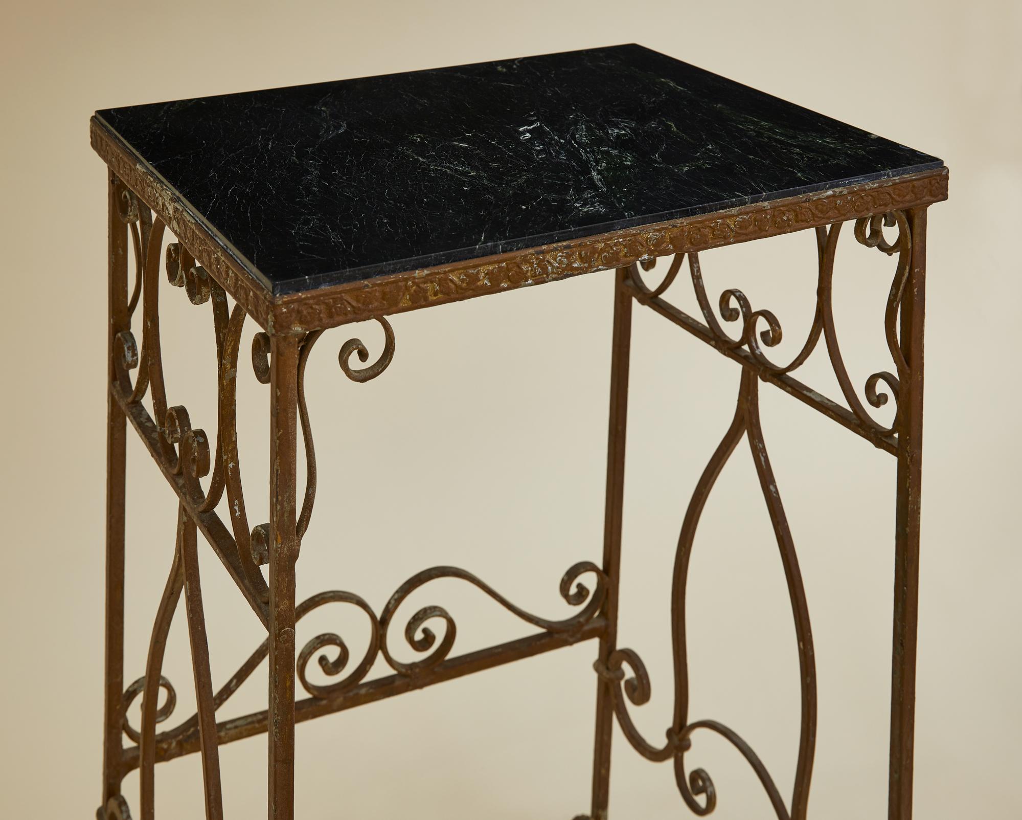 Unknown Decorative Wrought Iron Stone Top Table C 1930 For Sale
