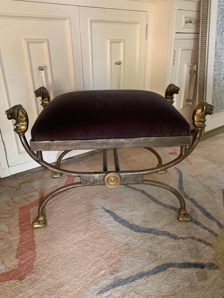 Wrought Iron Stool with Bronze Details in the Style of Giacometti In Good Condition For Sale In Los Angeles, CA