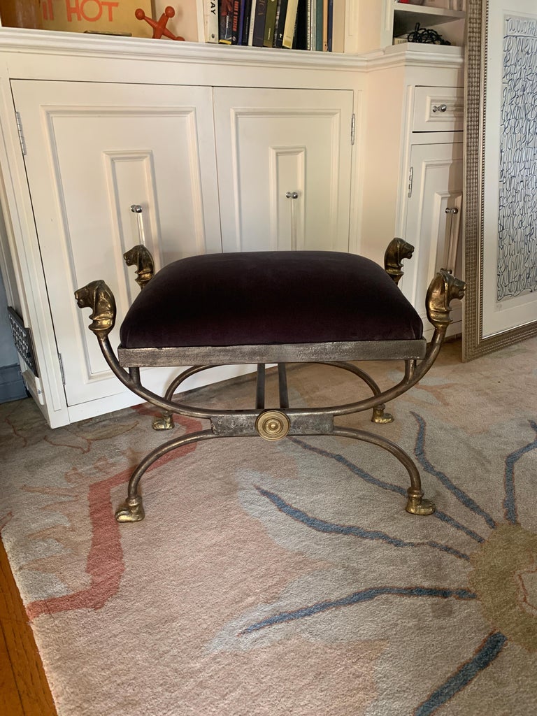 Wrought Iron Stool with Bronze Details in the Style of Giacometti For Sale 1