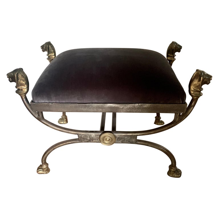 Wrought Iron Stool with Bronze Details in the Style of Giacometti For Sale