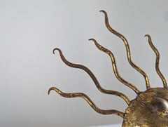 Wrought Iron Sunburst Ceiling Light, Gilbert Poillerat Style, 1940s