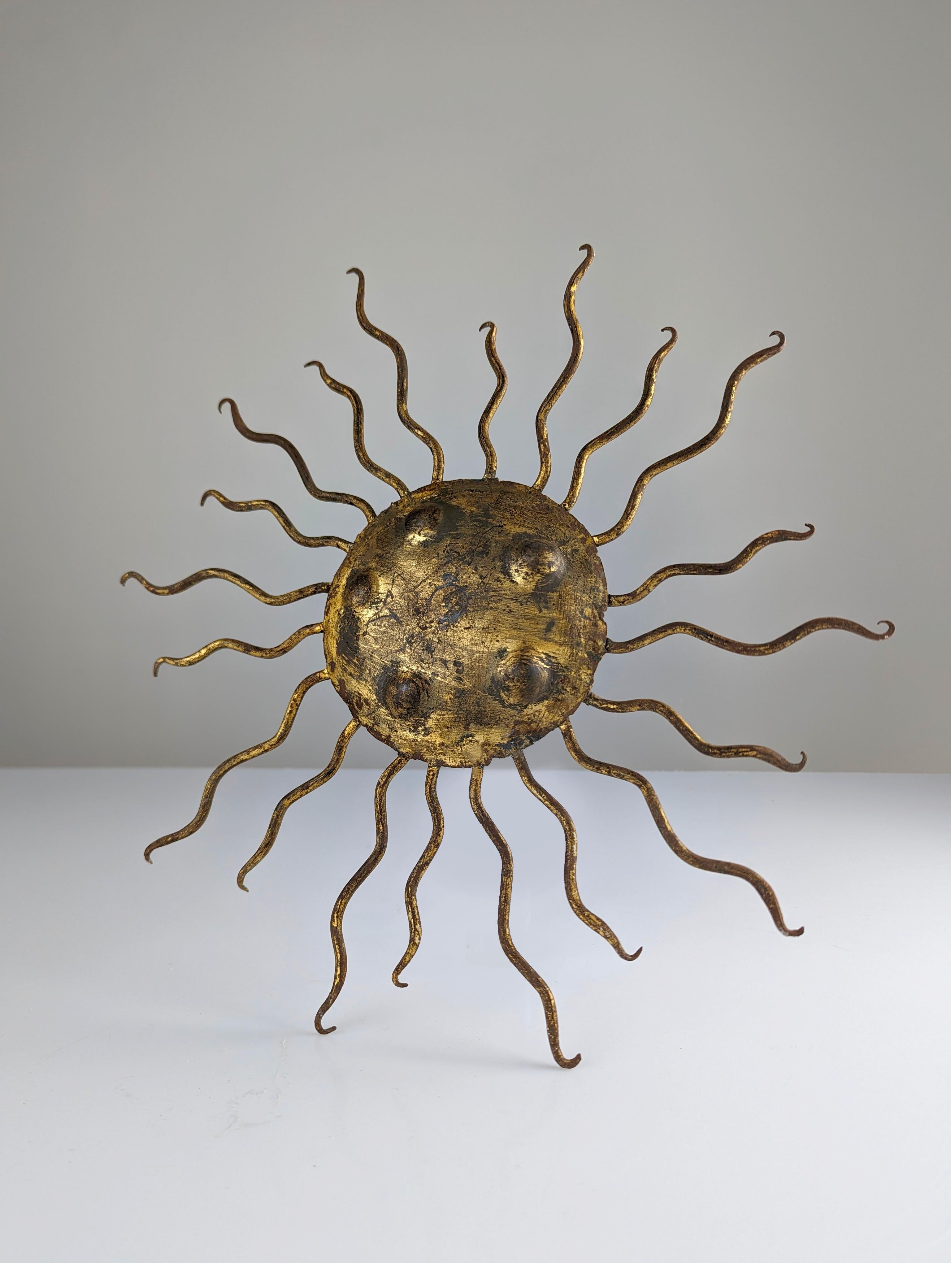 Mid-Century Modern Wrought Iron Sunburst Ceiling Light, Gilbert Poillerat Style, 1940s