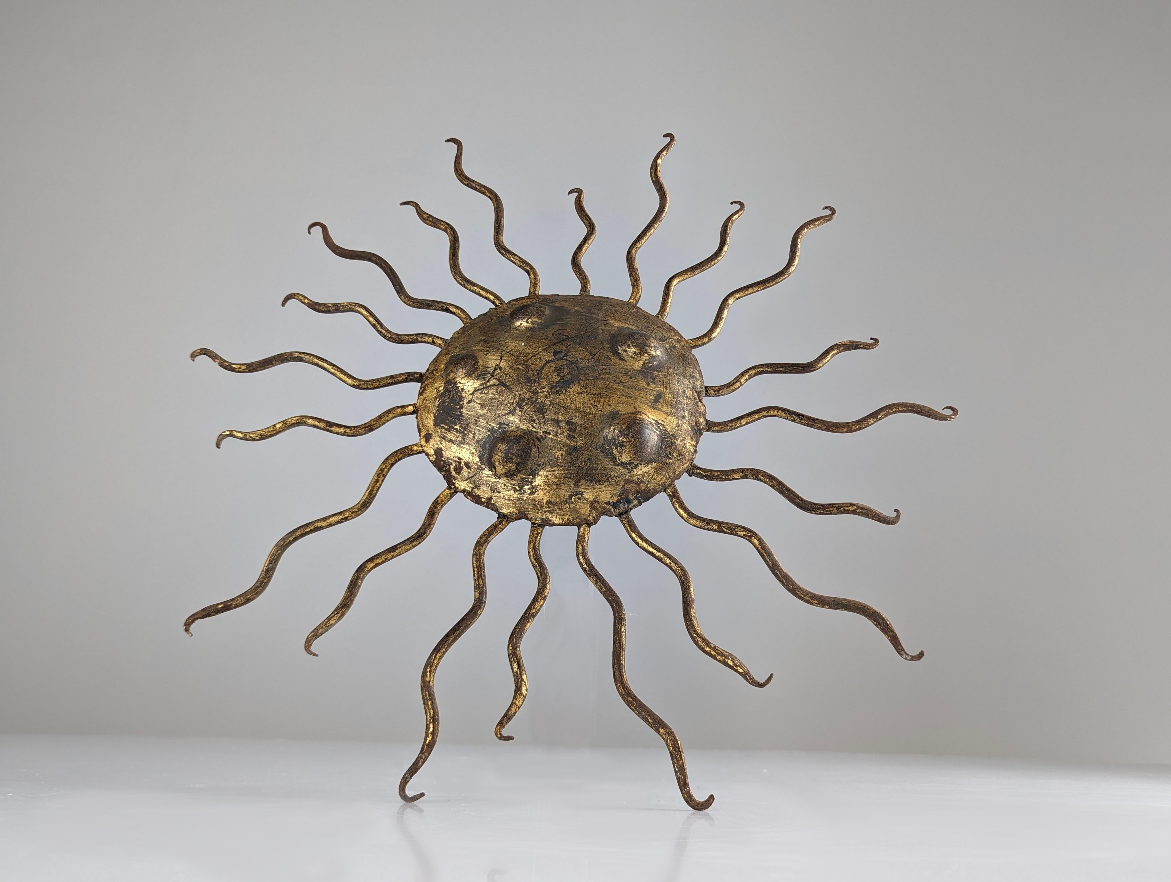 Spanish Wrought Iron Sunburst Ceiling Light, Gilbert Poillerat Style, 1940s
