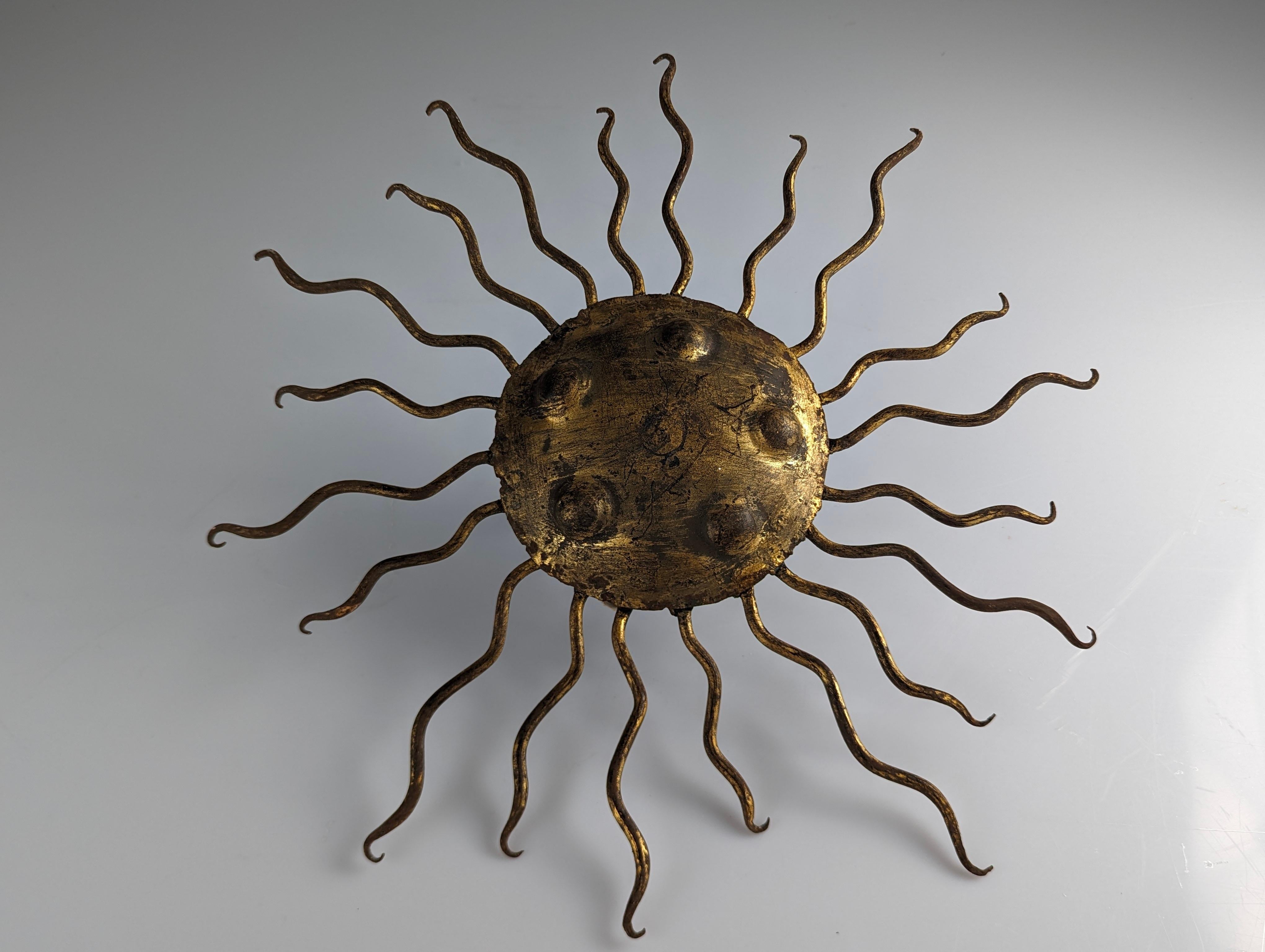 Mid-20th Century Wrought Iron Sunburst Ceiling Light, Gilbert Poillerat Style, 1940s