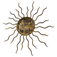 Wrought Iron Sunburst Ceiling Light, Gilbert Poillerat Style, 1940s