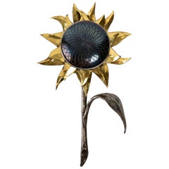 Vintage Wrought Iron Sunflower Wall Lamp, 1970