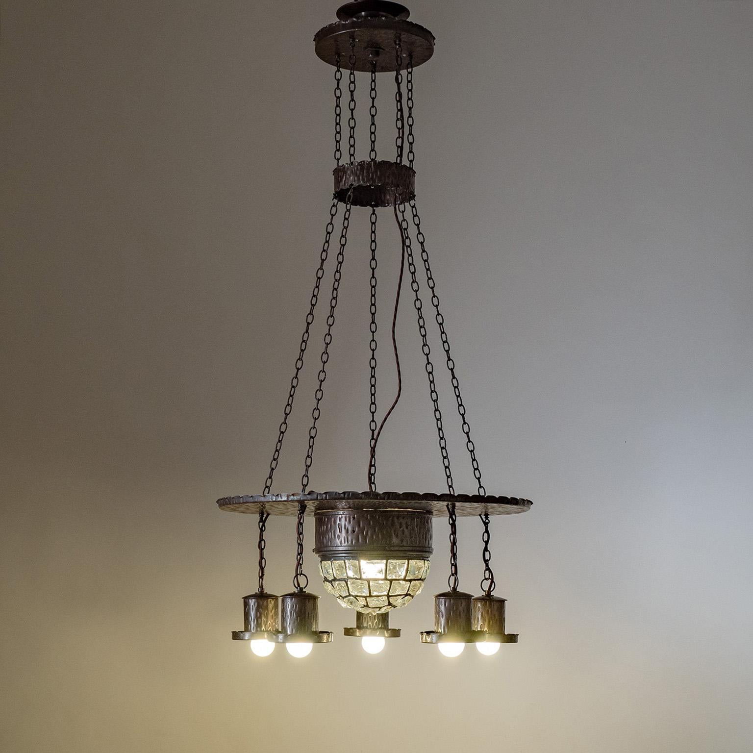 Wrought Iron Suspension Chandelier, circa 1920 In Good Condition For Sale In Vienna, AT