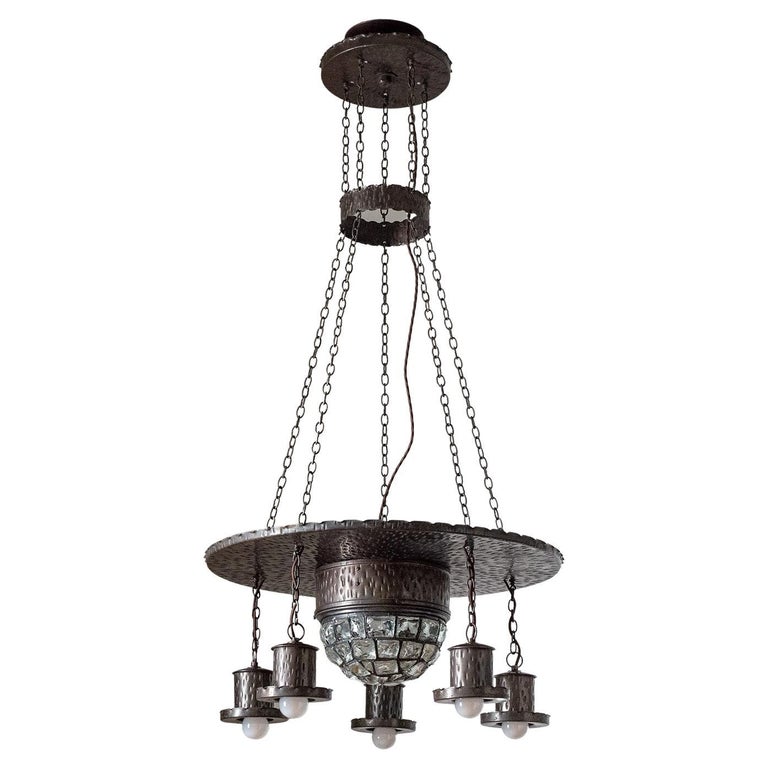 Wrought Iron Suspension Chandelier, circa 1920 For Sale at 1stDibs