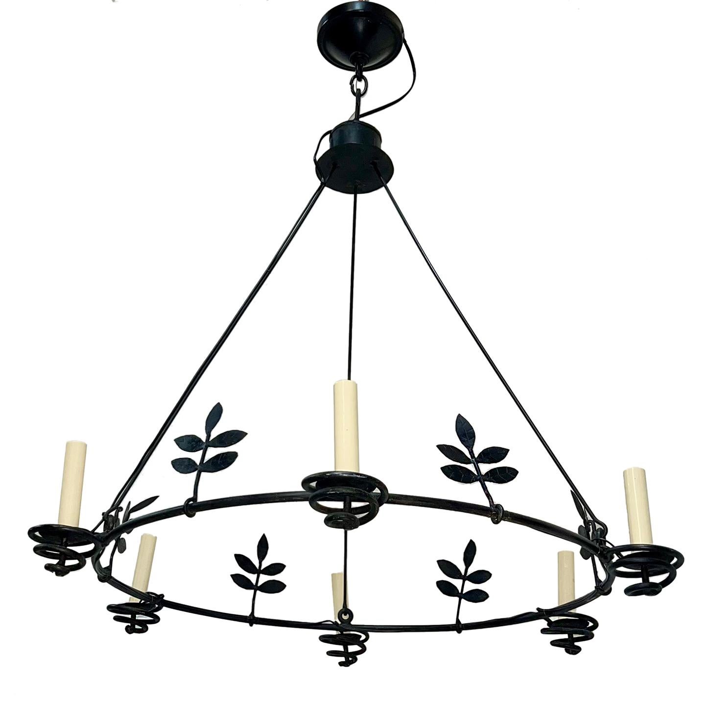 A circa 1960's Swedish chandelier with foliage chandelier and 6 candelabra lights.

Measurements:
Drop: 36