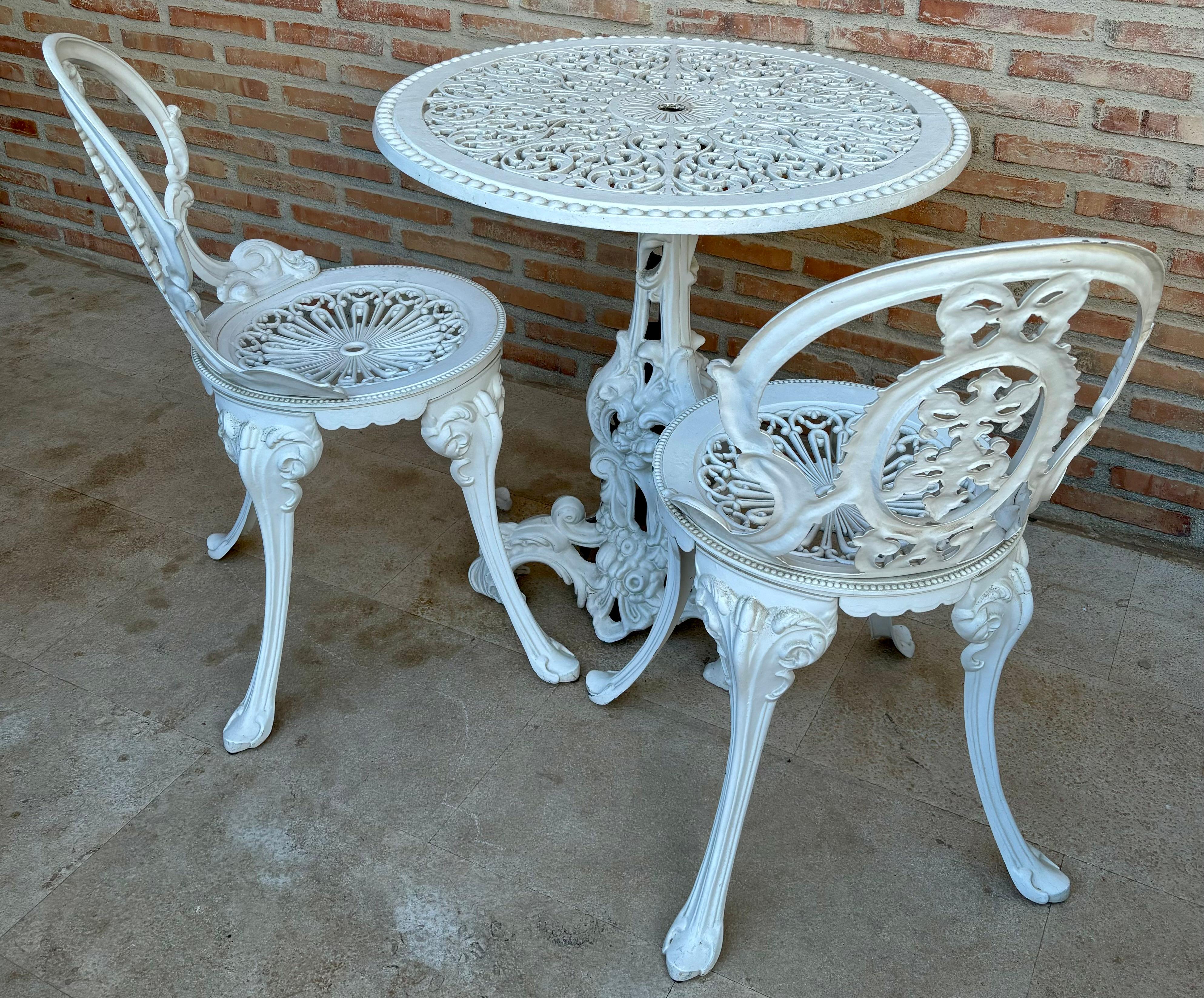 Table et chaises en fer forgé, 1940, lot de 3 3