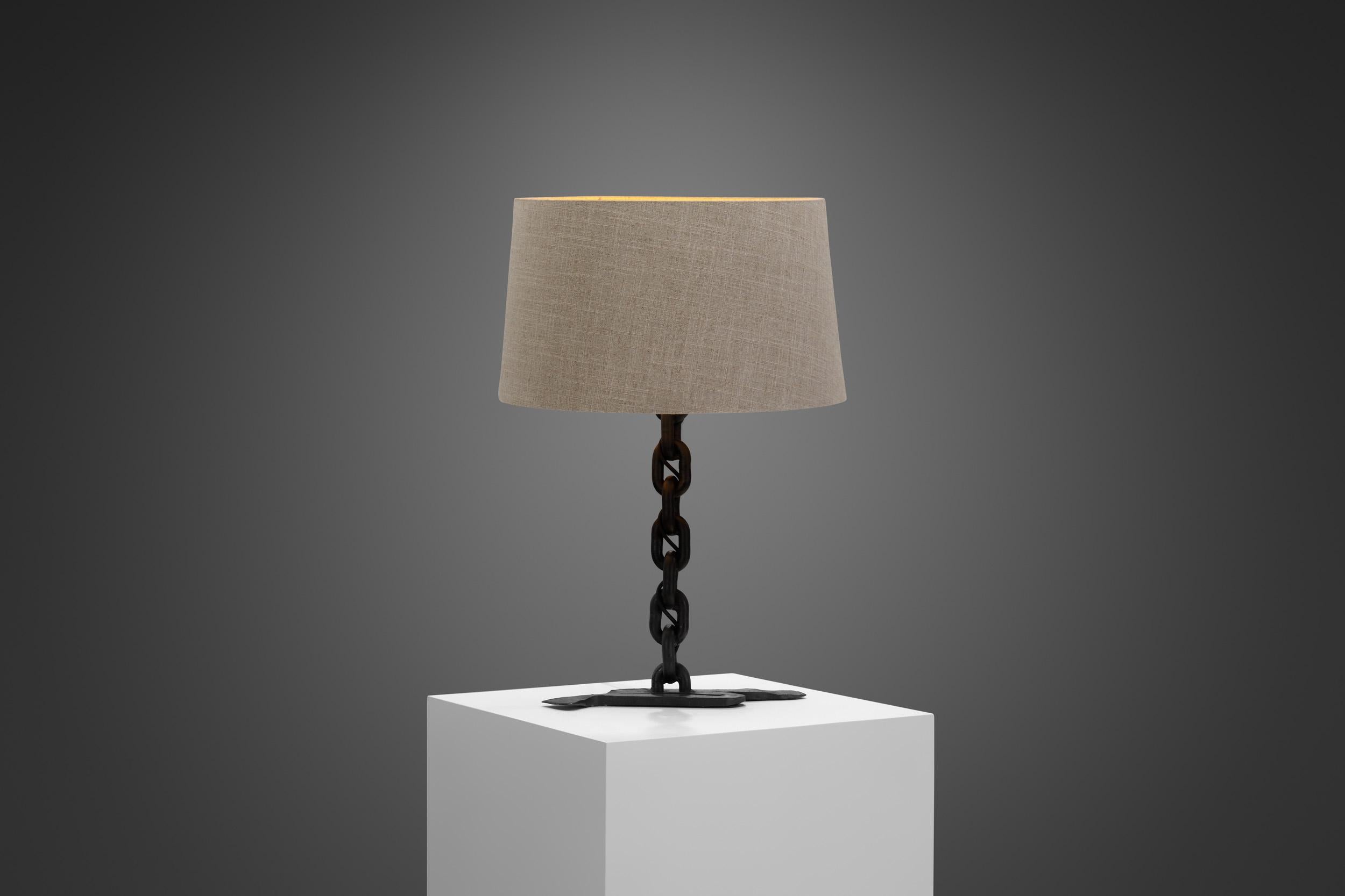 French Wrought Iron Table Lamp with Chain Links, France 1960s For Sale