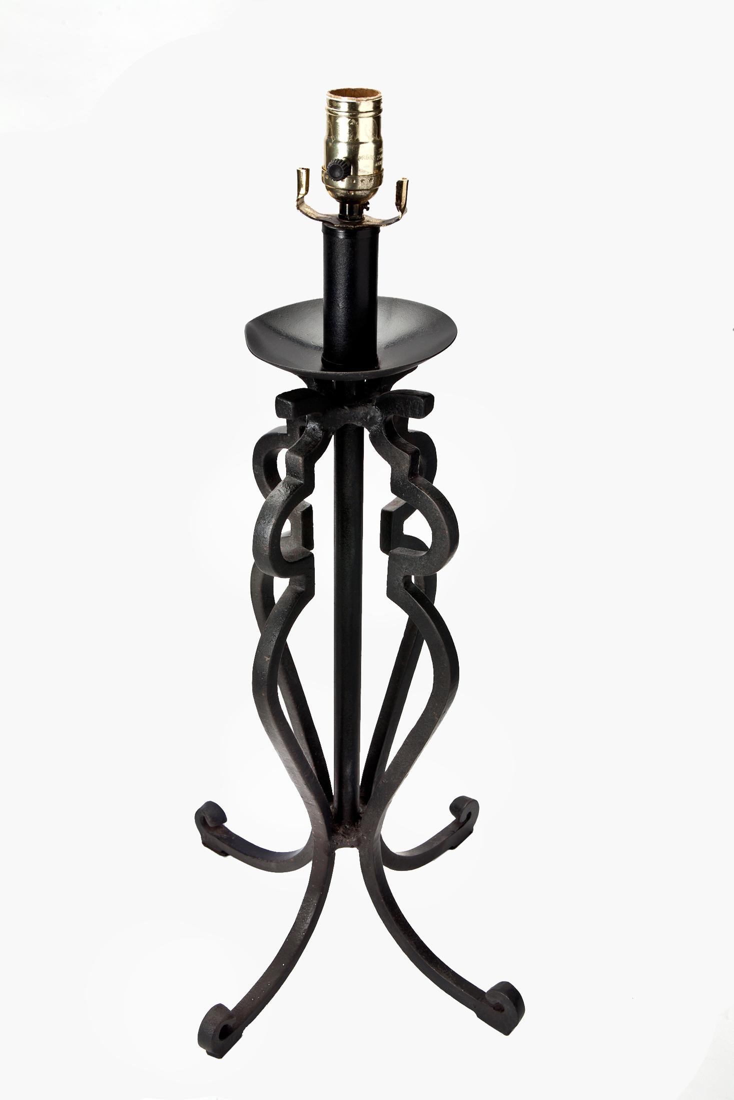 Rustic Wrought Iron Table Lamps, a pair For Sale