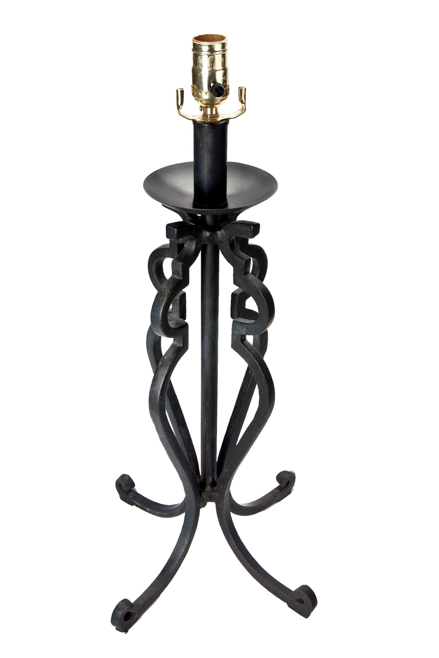 Forged Wrought Iron Table Lamps, a pair For Sale