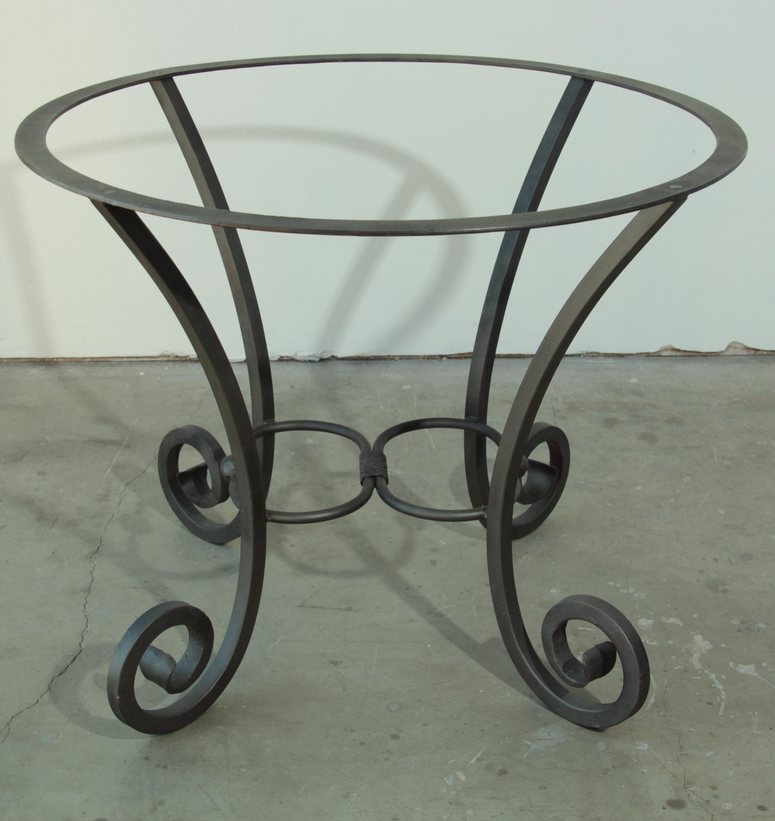 Hand-Crafted Wrought Iron Table with Glass Top