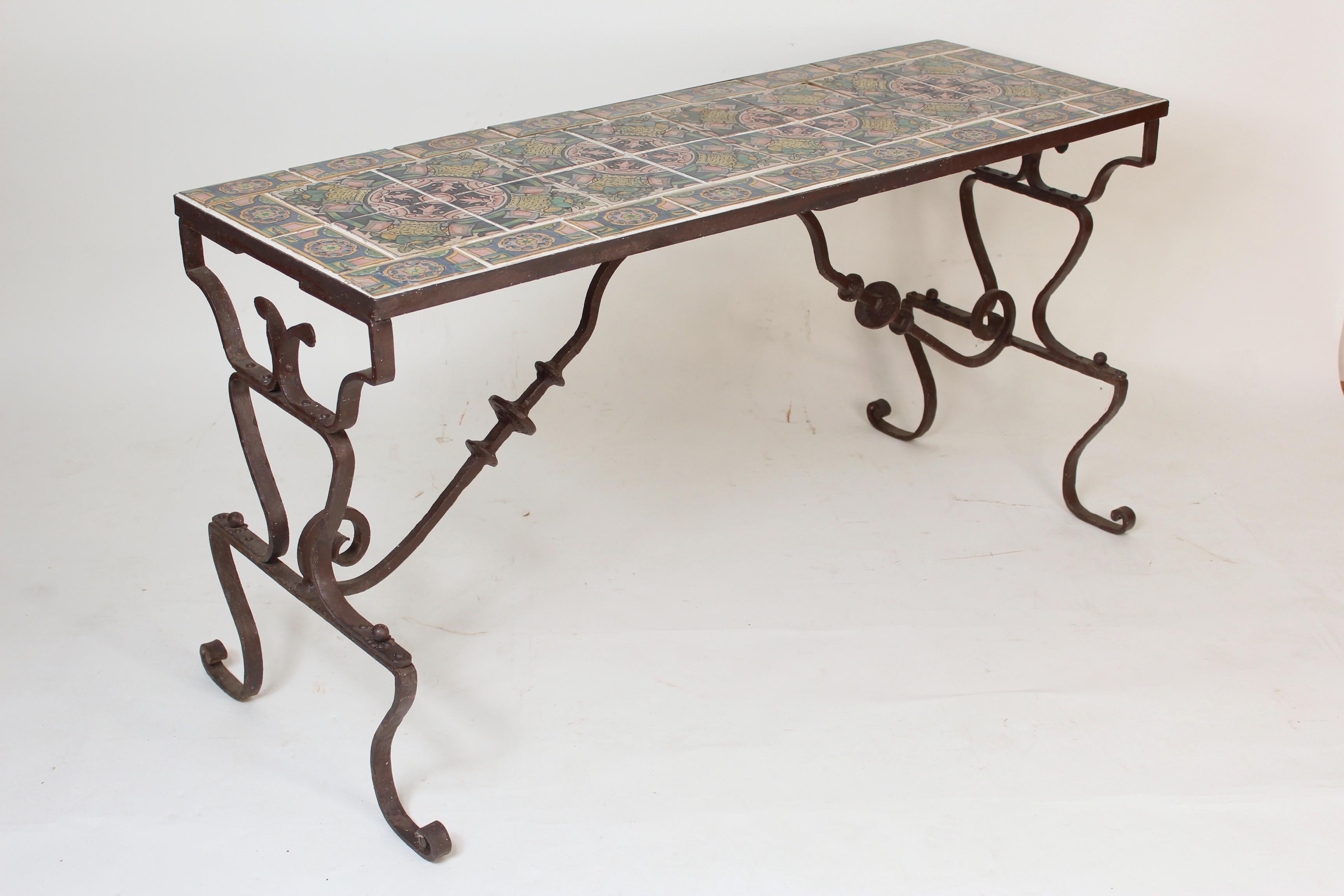 wrought iron table with tile top