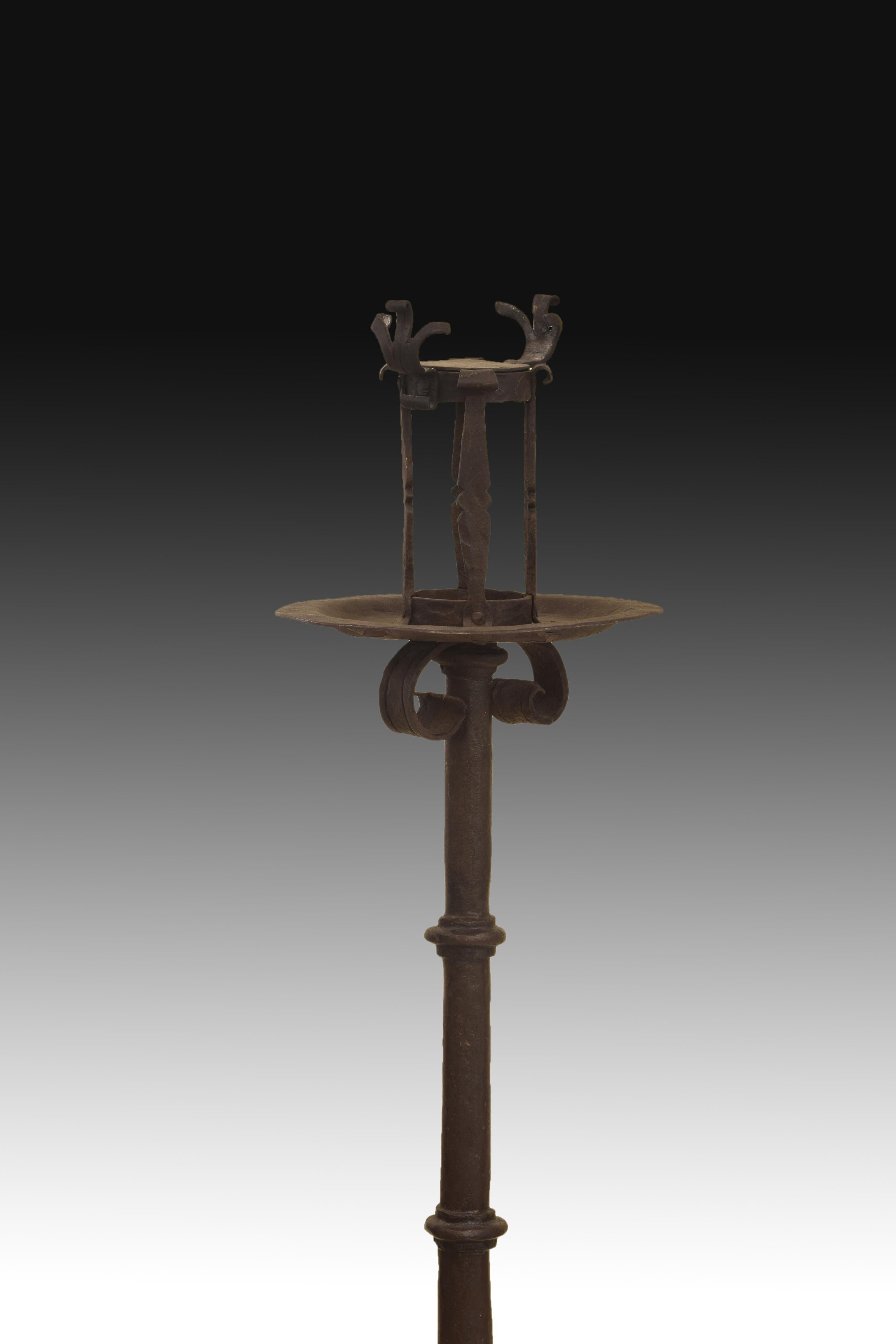 Baroque Revival Wrought Iron Tall Candle Holder, 20th Century For Sale