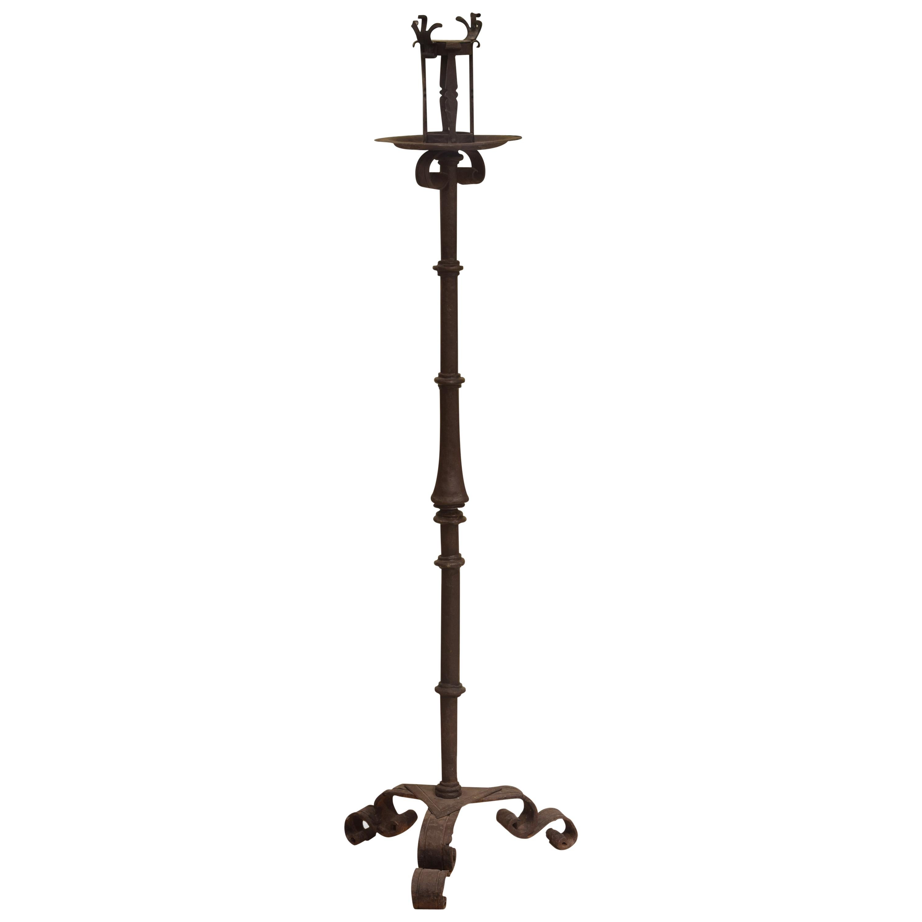Wrought Iron Tall Candle Holder, 20th Century For Sale