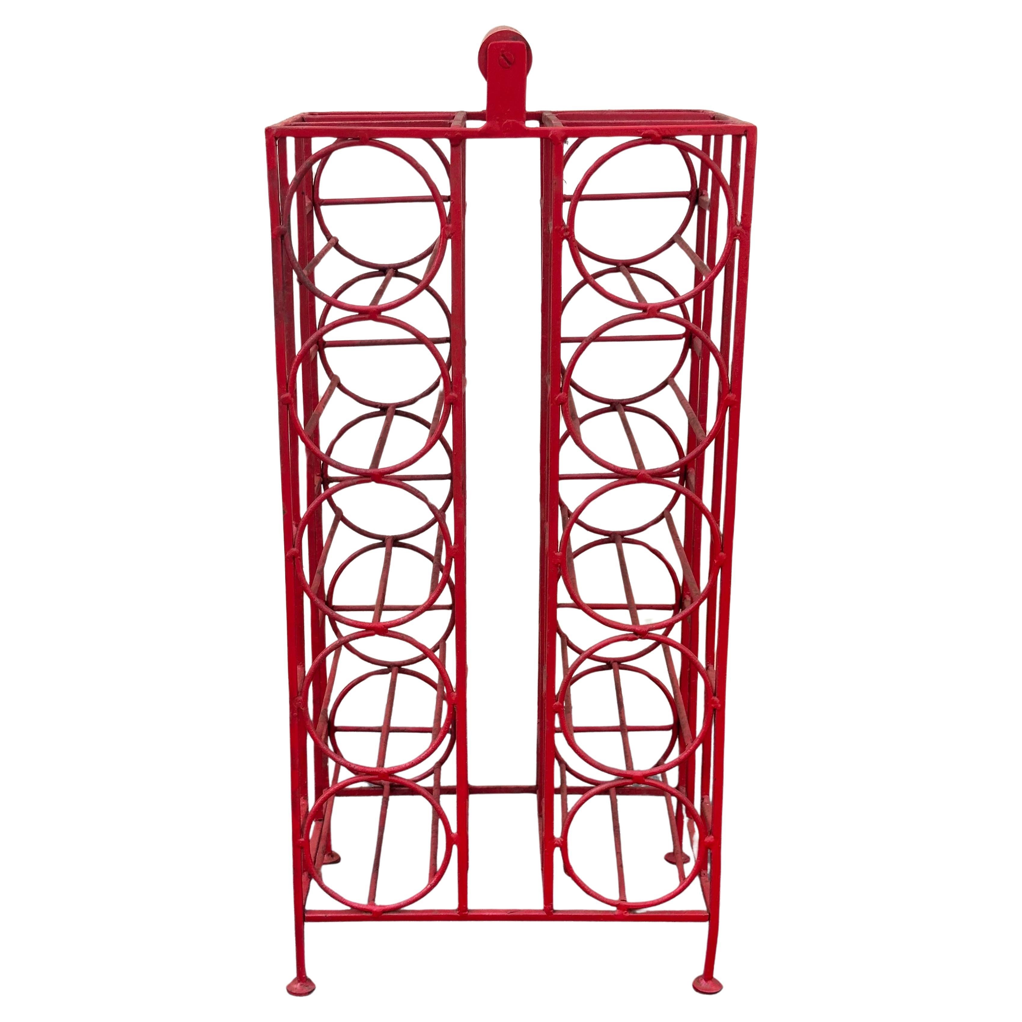 Mid-Century Modern Wrought Iron Ten Bottle Wine Rack by Arthur Umanoff For Sale