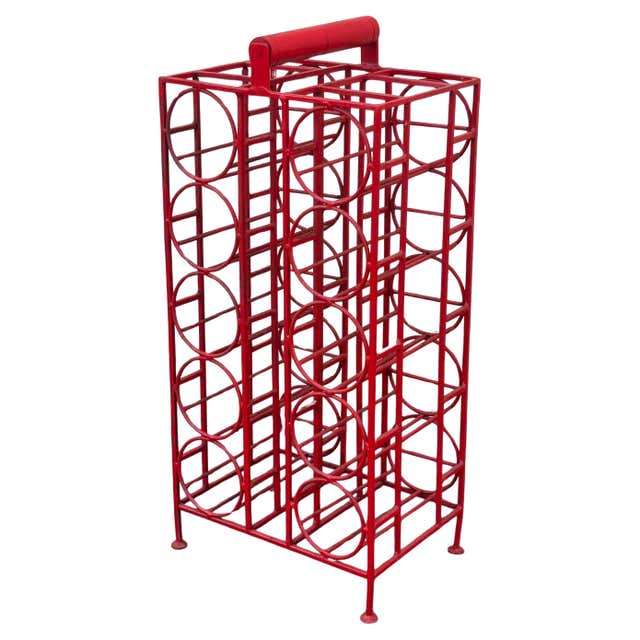 Object Rack Mid-Century Modern Arthur Umanoff Wrought Iron and Leather Wine Rack ...