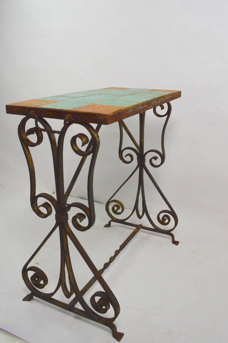 Wrought Iron Tile Top Table at 1stDibs