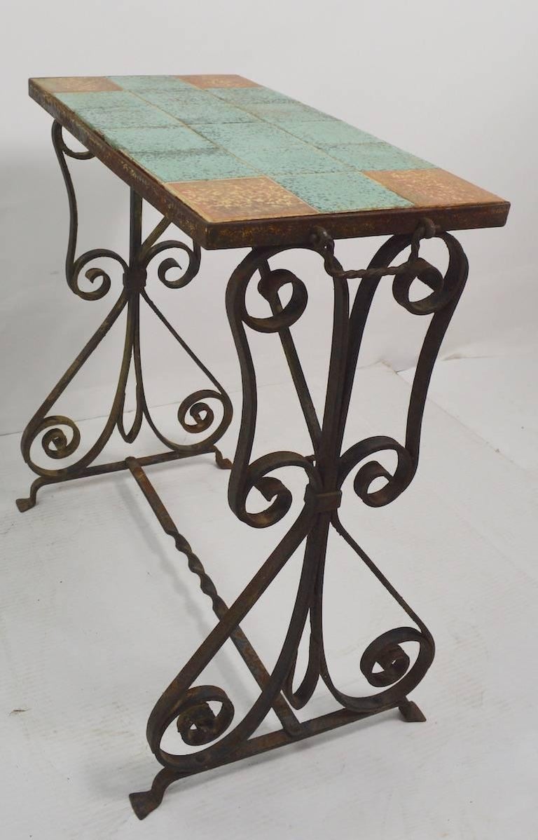 Wrought Iron Tile Top Table at 1stDibs