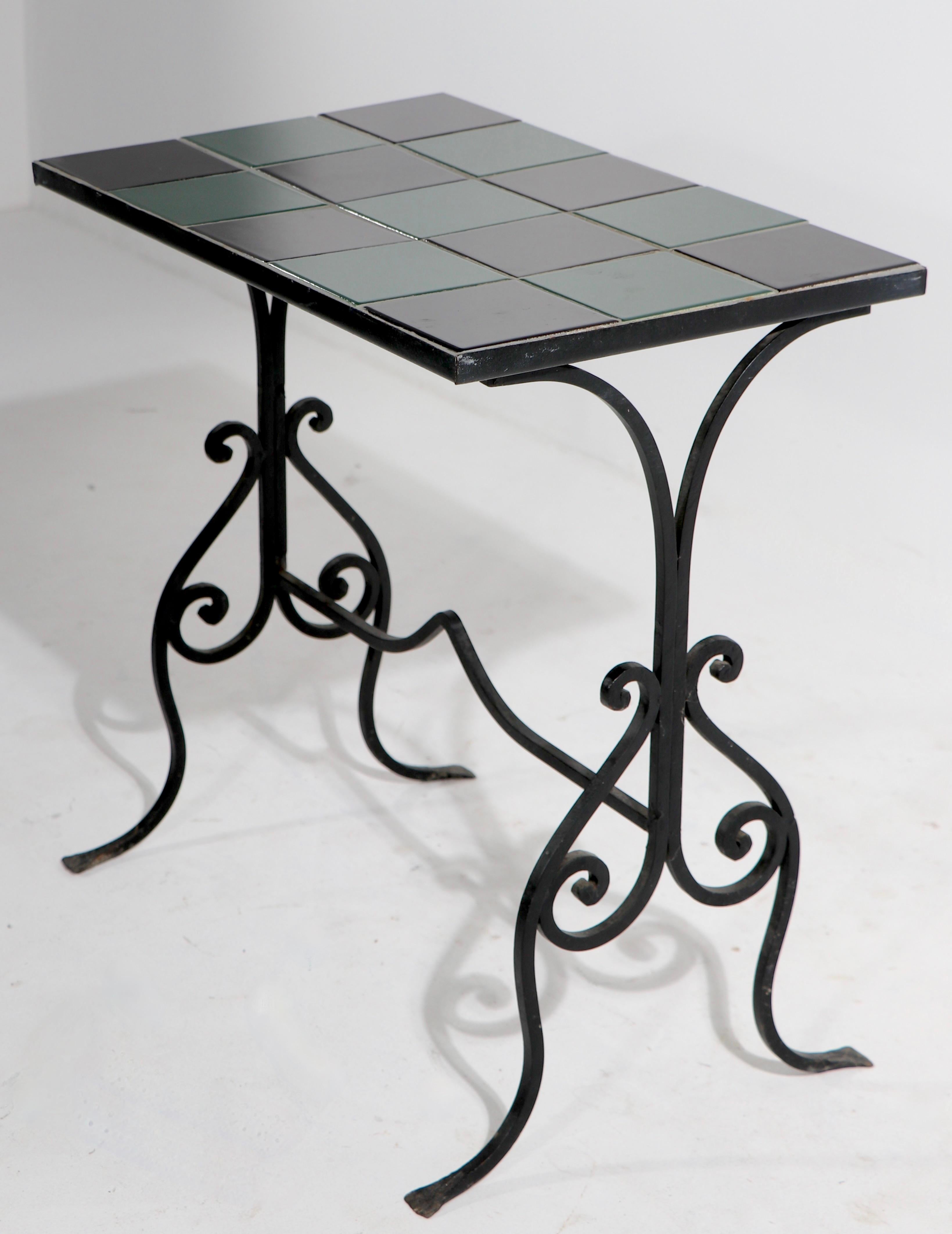 Mid-Century Modern Wrought Iron Tile Top Table