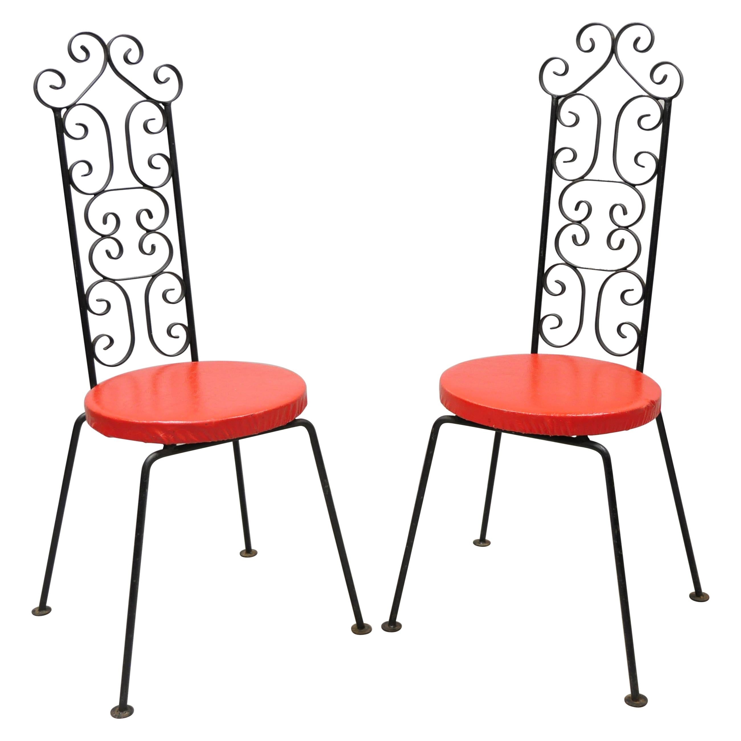 Wrought Iron Tip Top Equipment Salterini Style Scrolling Side Chairs, a Pair For Sale