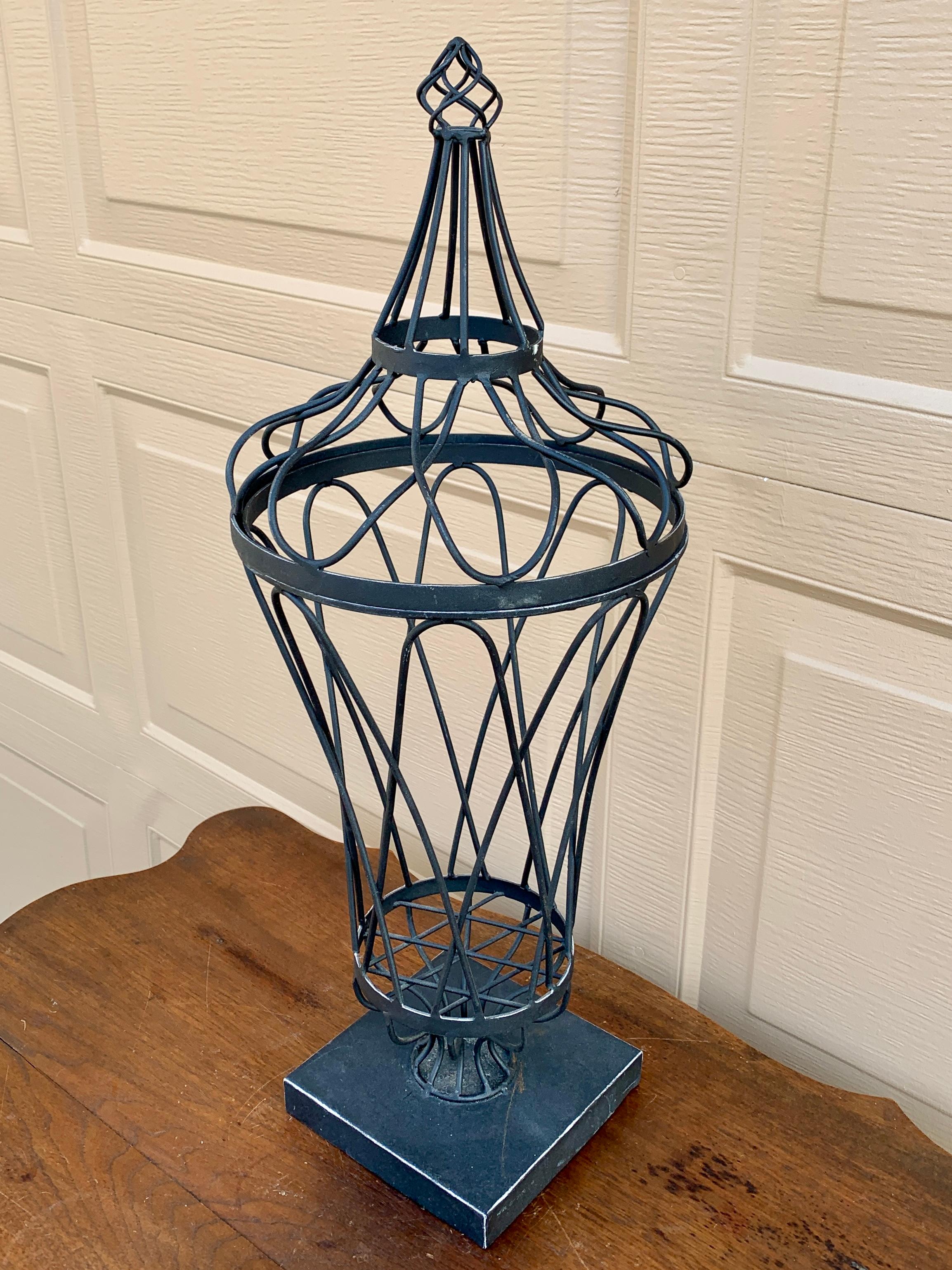 French Provincial Wrought Iron Topiary Urn Form For Sale