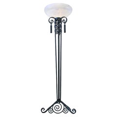 Wrought Iron Torchère Floor Lamp with Alabaster Shade